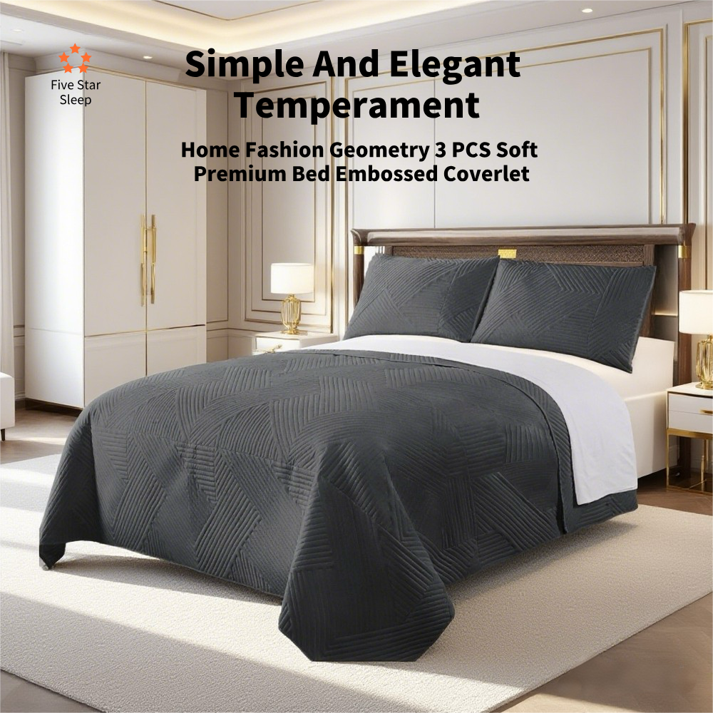 Home Fashion Geometry 3 PCS Soft Premium Bed Embossed Coverlet