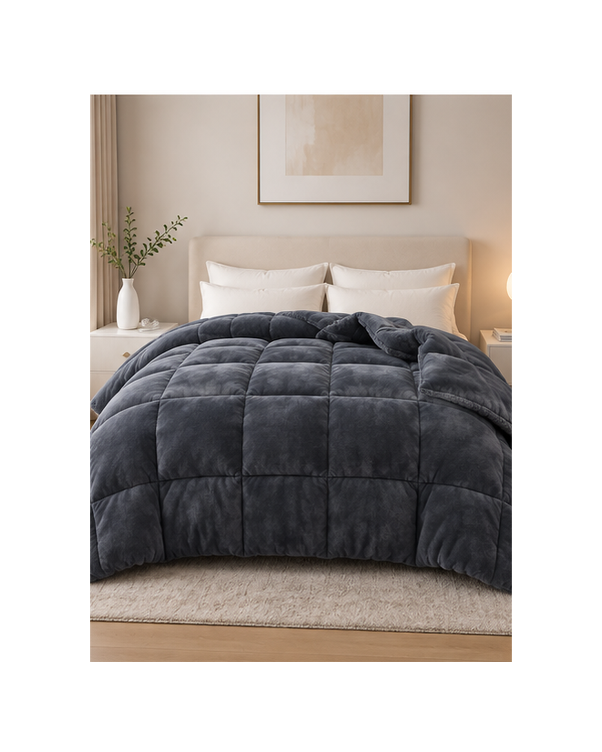 3 Layer  Reversible Milk Fleece Quilt 800GSM  Charcoal