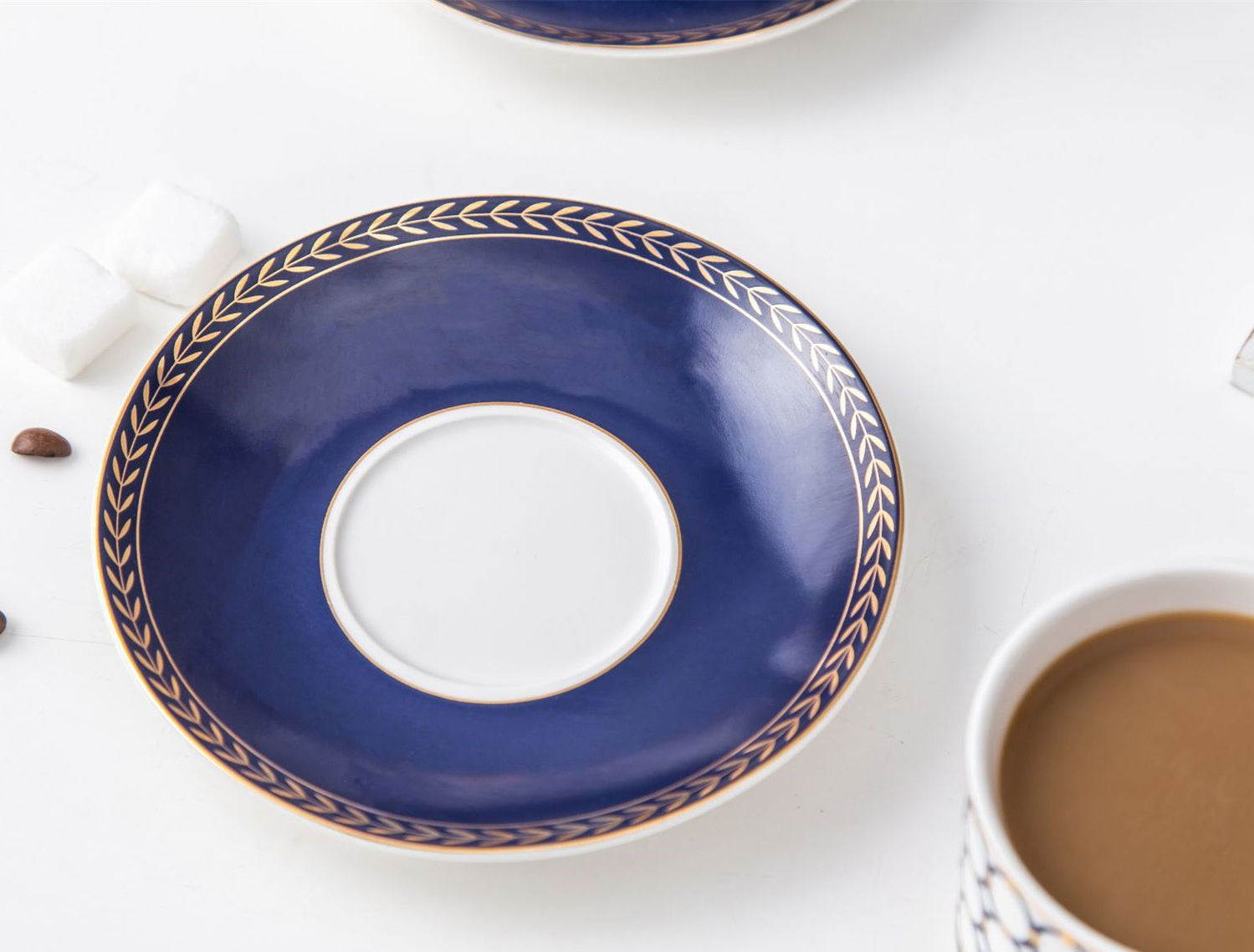 New Design Retro Blue Rings Bone China Tea & Coffee Set