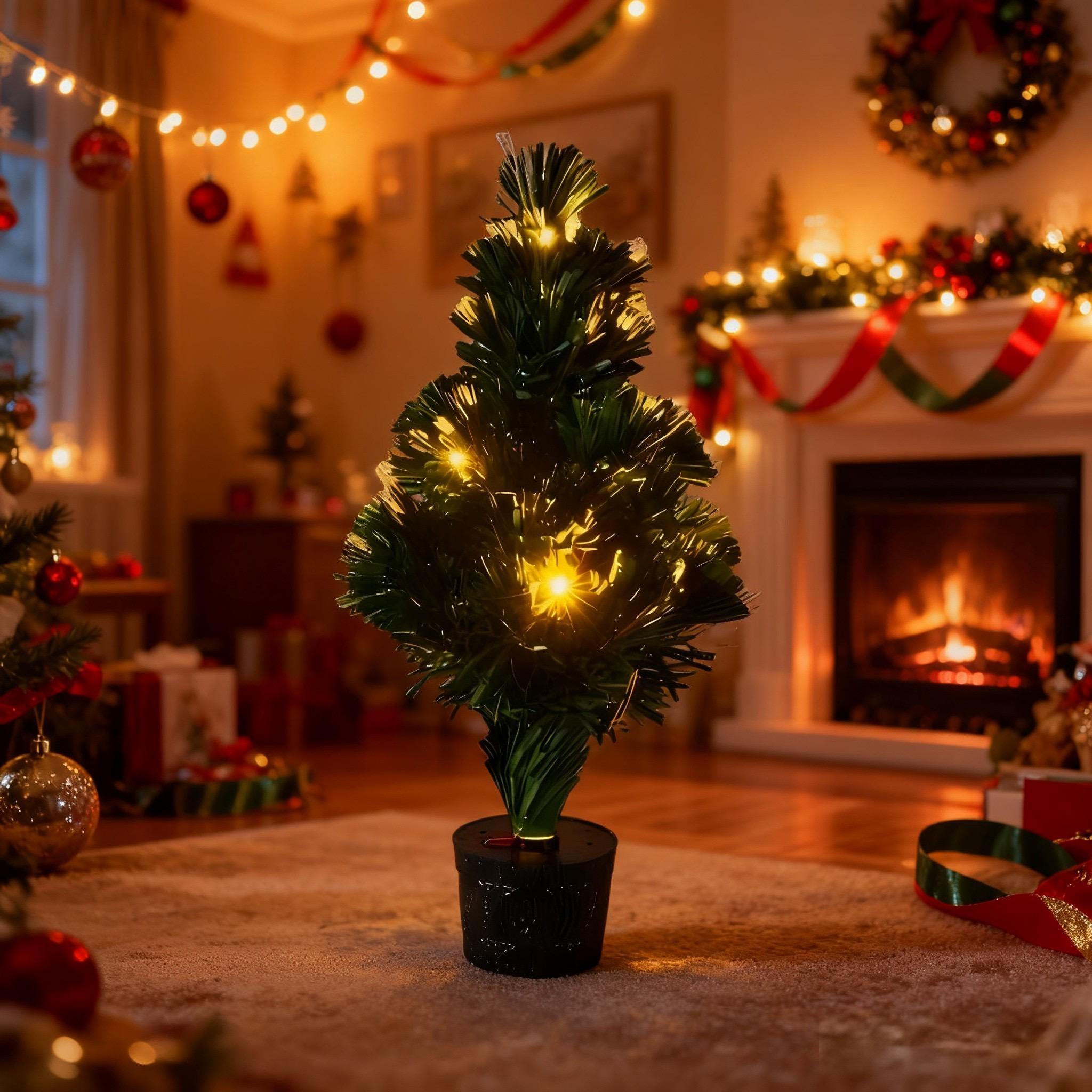 45cm White Fibre Optic Christmas Tree with LED Lights, Battery & USB Powered, Pre-Lit Tabletop Decor for Xmas Holiday