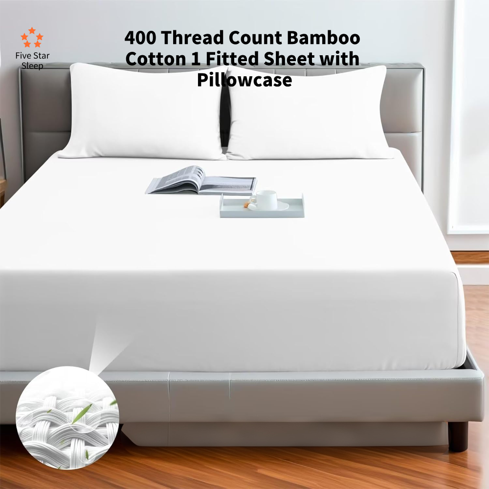 400 Thread Count Bamboo Cotton 1 Fitted Sheet with  Pillowcase(s)