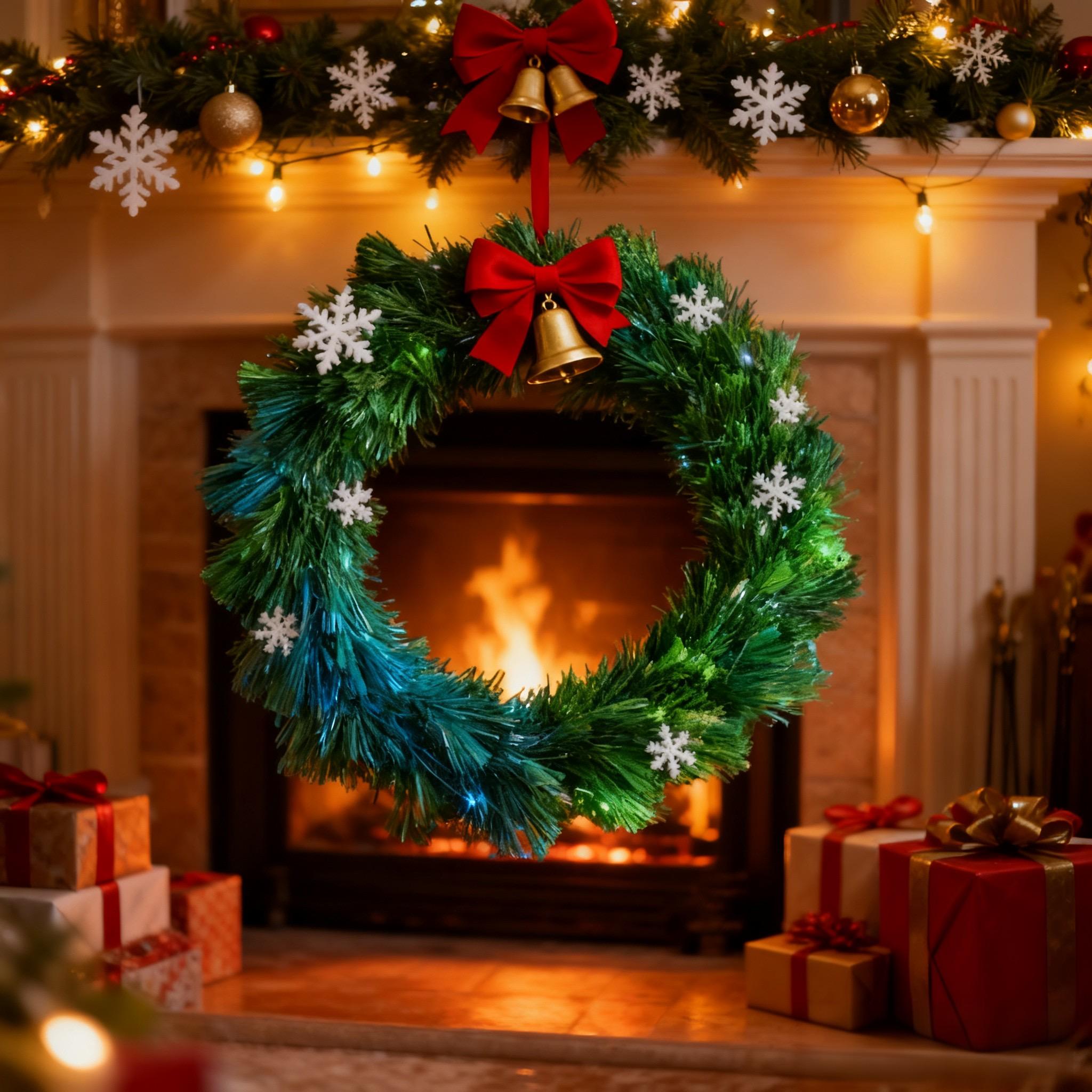 50cm Fibre Optic Christmas Wreath with LED Lights 8 Lighting Modes Battery USB Powered for Door Wall Decor