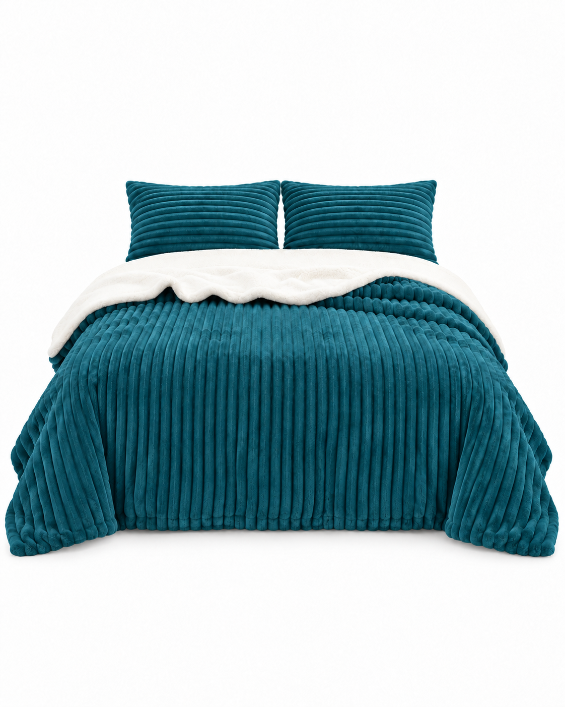 Stripe Flannel Sherpa Blanket/Comforter Set Teal