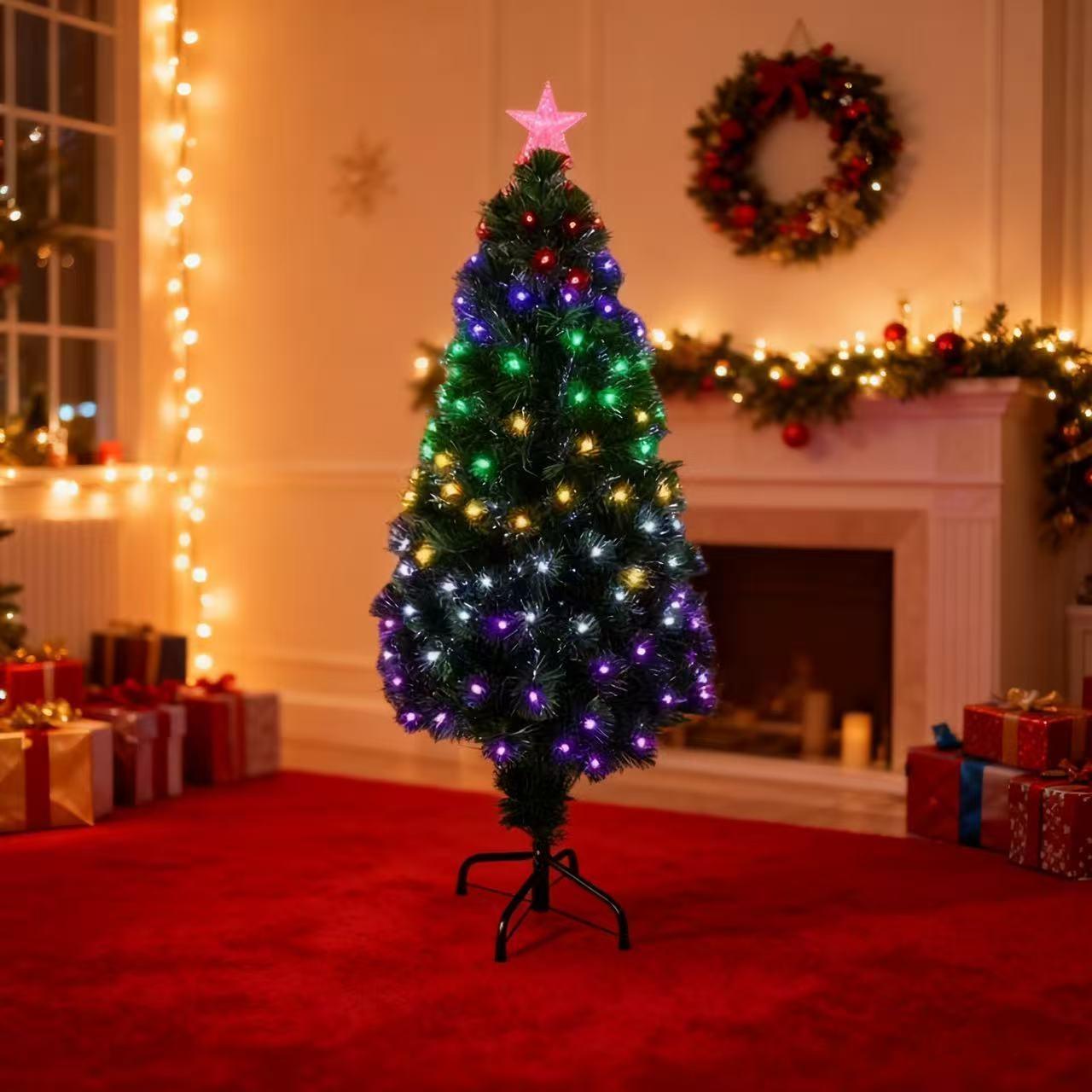 120cm Large Fibre Optic Christmas Tree with Lights 8 Lighting Modes Memory Function Battery USB Powered for Home Decor