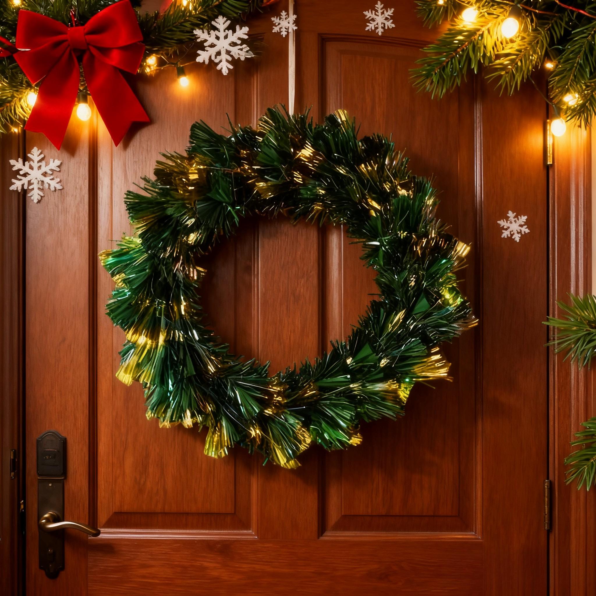 50cm Fibre Optic Christmas Wreath with LED Lights 8 Lighting Modes Battery USB Powered for Door Wall Decor