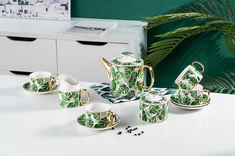 New Design Green Leave Bone China Tea & Coffee Set