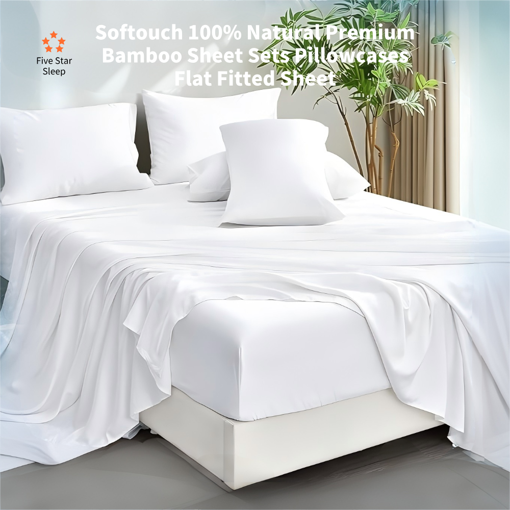 Softouch 100% Natural Premium Bamboo Sheet Sets Pillowcases Flat Fitted Sheet All Size