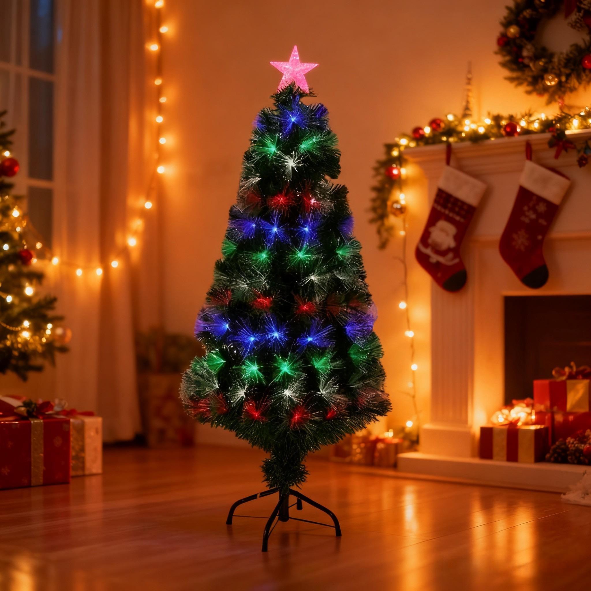 90cm Large Fibre Optic Christmas Tree with 8 Lighting Modes & Memory Function, IP44 Waterproof, Battery/USB Powered for Indoor Outdoor Use