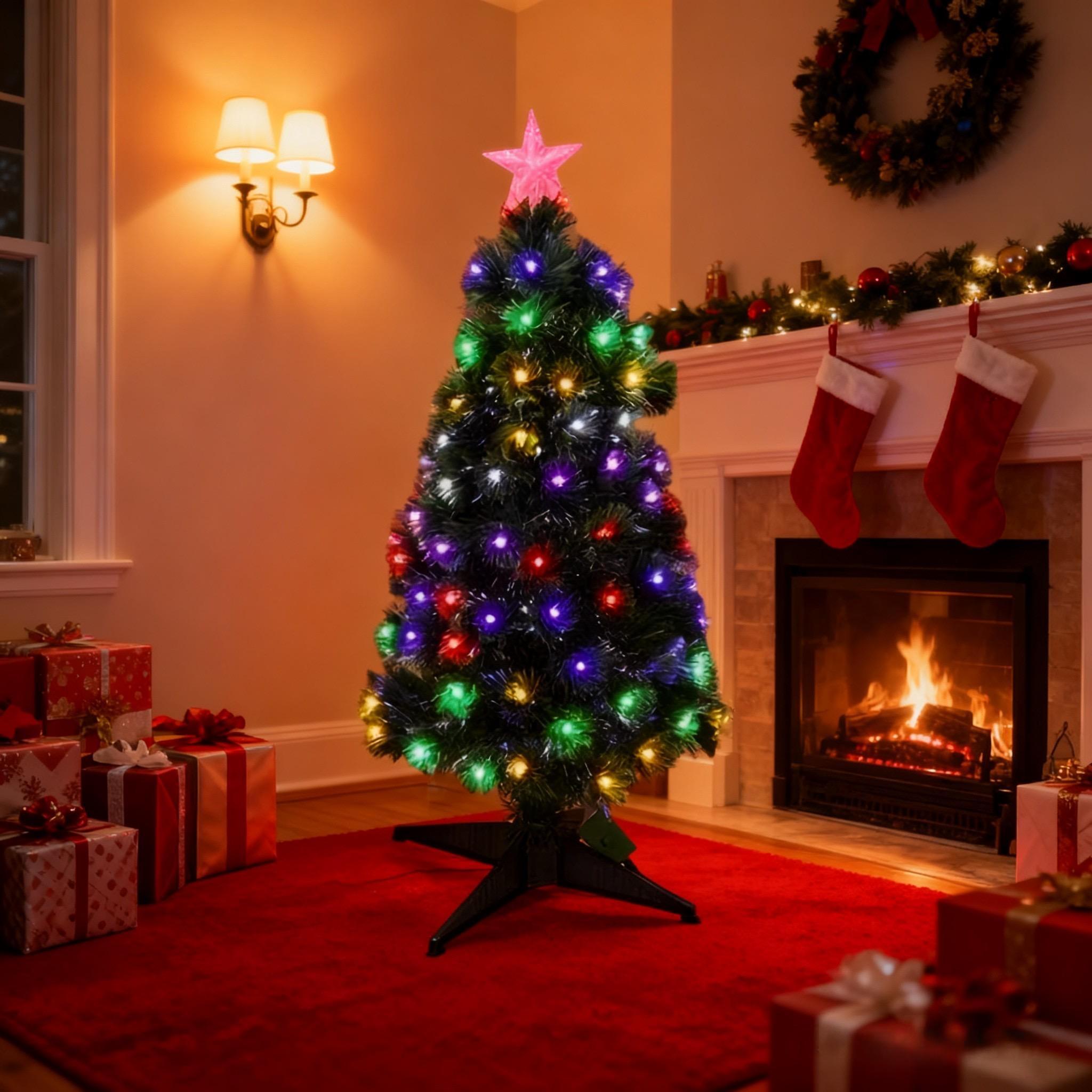 90cm Large RGB Fibre Optic Christmas Tree 8 Lighting Modes Memory Function Battery USB Powered for Home Party Decor