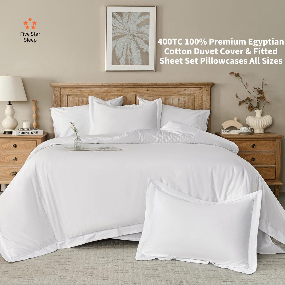 400TC 100% Premium Egyptian Cotton Duvet Cover & Fitted Sheet Set Pillowcases All Sizes