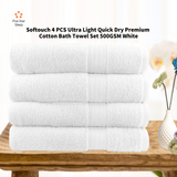 Softouch 4 PCS Ultra Light Quick Dry Premium Cotton Bath Towel Set 500GSM White