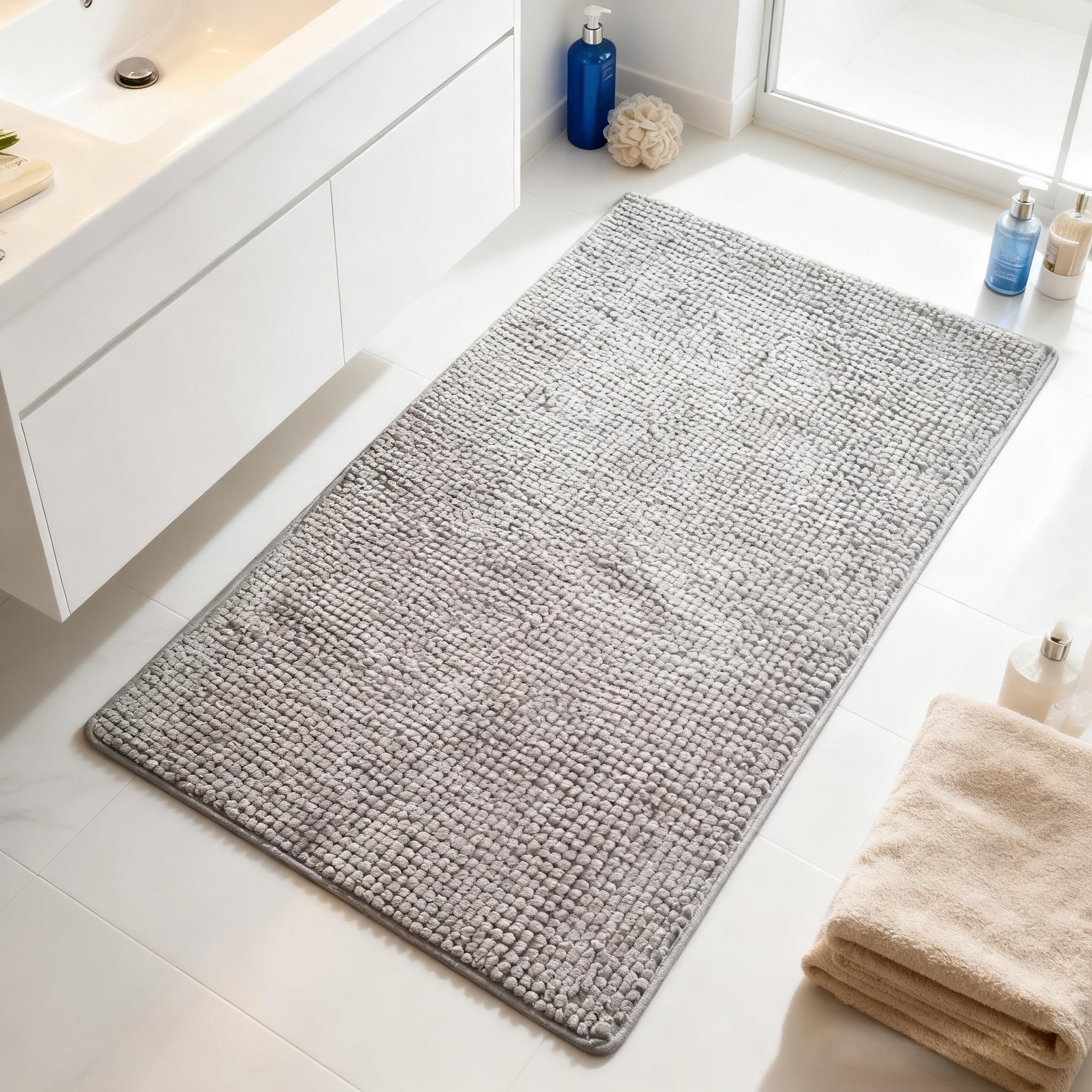 Luxury Chenille Bath Mat | Super Absorbent, Quick-Dry & Non-Slip | 80x50CM Shower Rug in Charcoal