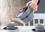 New Design Retro Blue Strips Bone China Tea & Coffee Set