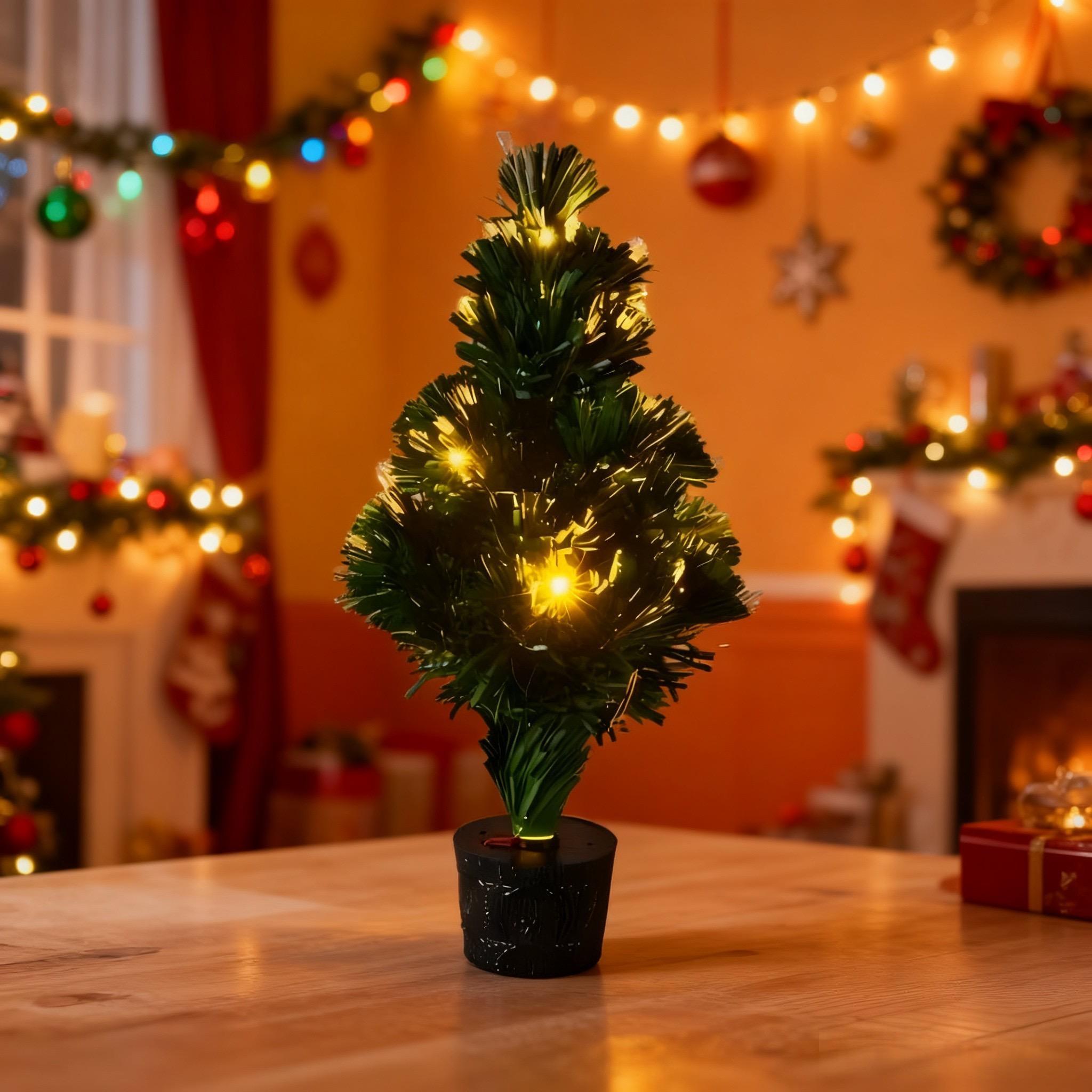 45cm White Fibre Optic Christmas Tree with LED Lights, Battery & USB Powered, Pre-Lit Tabletop Decor for Xmas Holiday