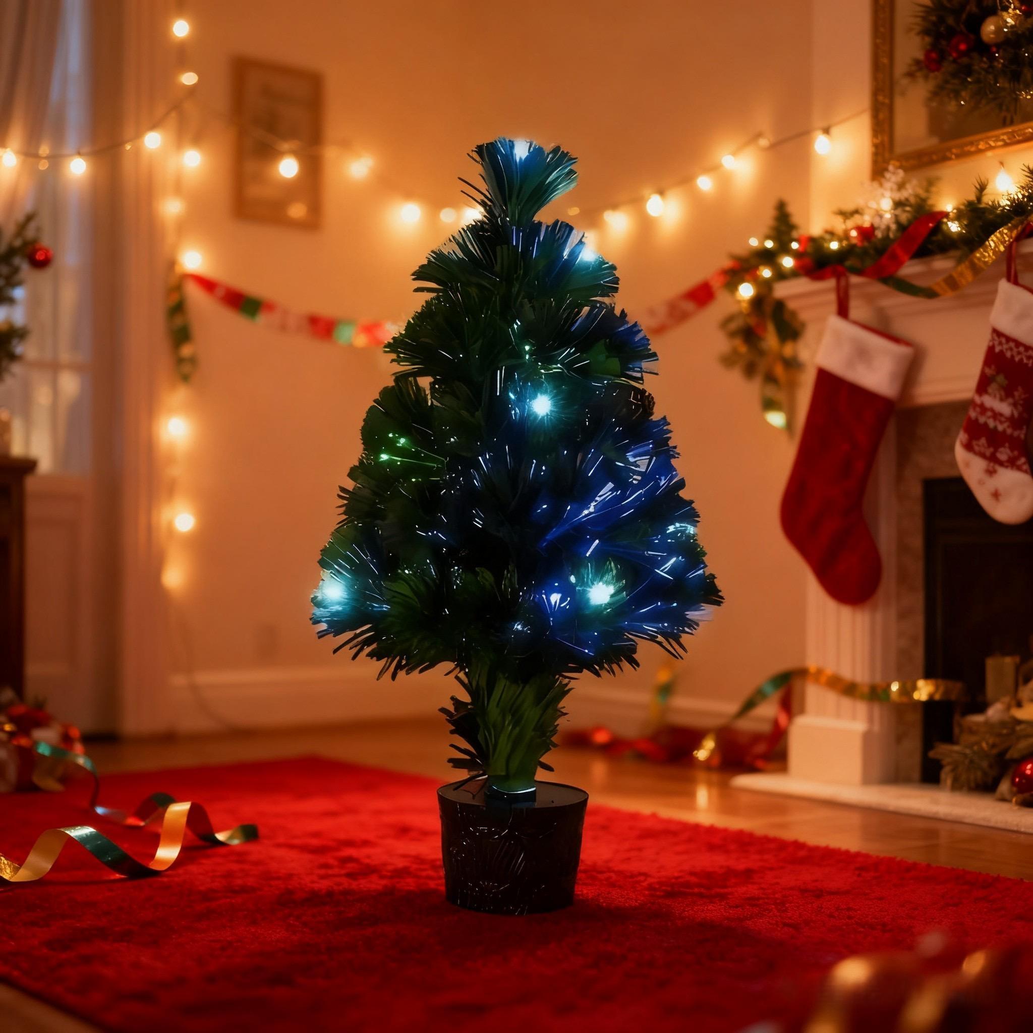 45cm Fibre Optic Christmas Tree with Lights | Battery & USB Powered | Foldable Desktop Decor