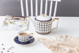 New Design Retro Blue Rings Bone China Tea & Coffee Set