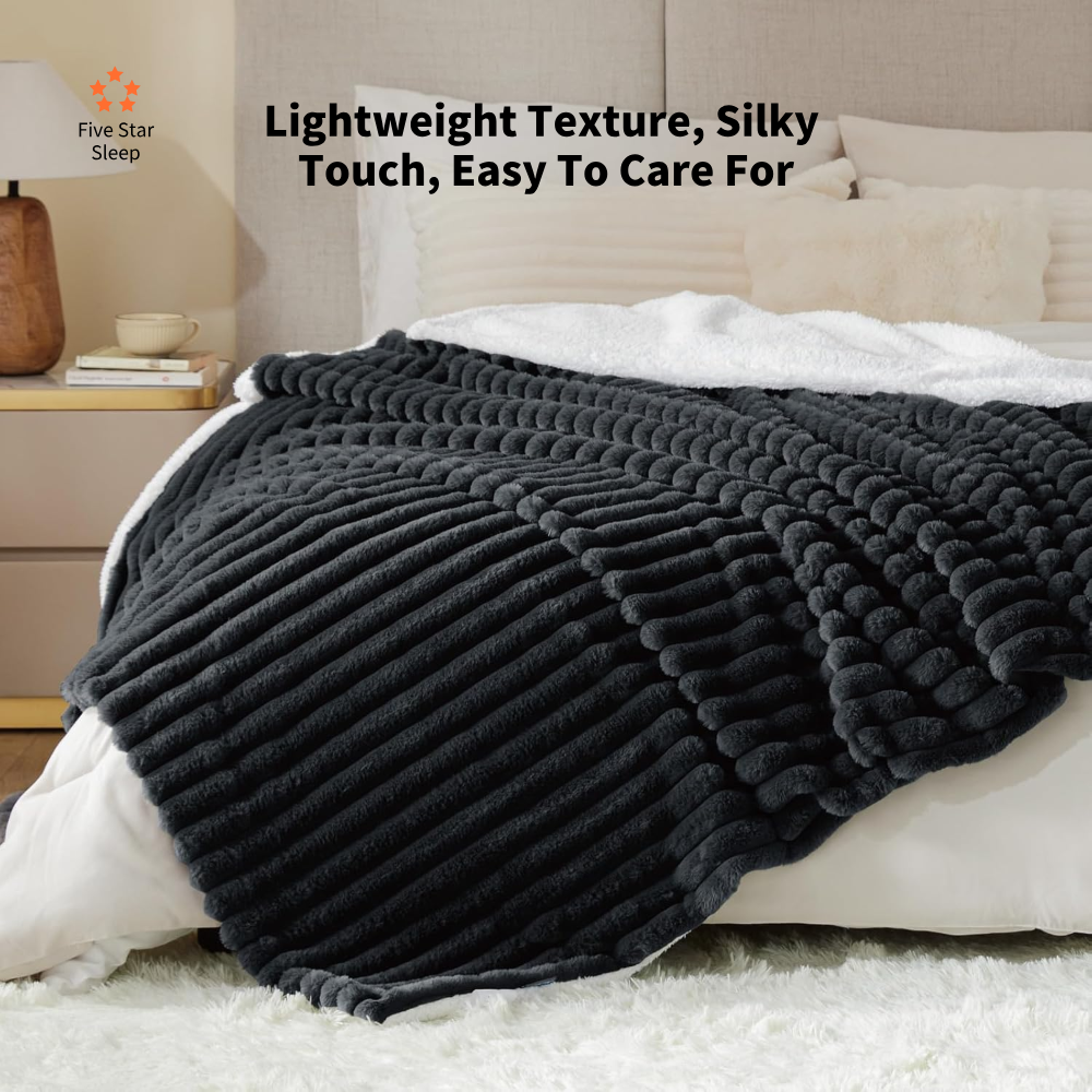 Stripe Flannel Sherpa Blanket/Comforter Set