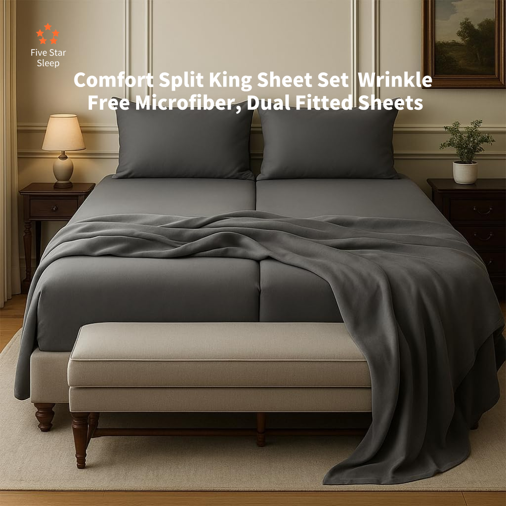 Comfort Split King Sheet Set  Wrinkle Free Microfiber, Dual Fitted Sheets