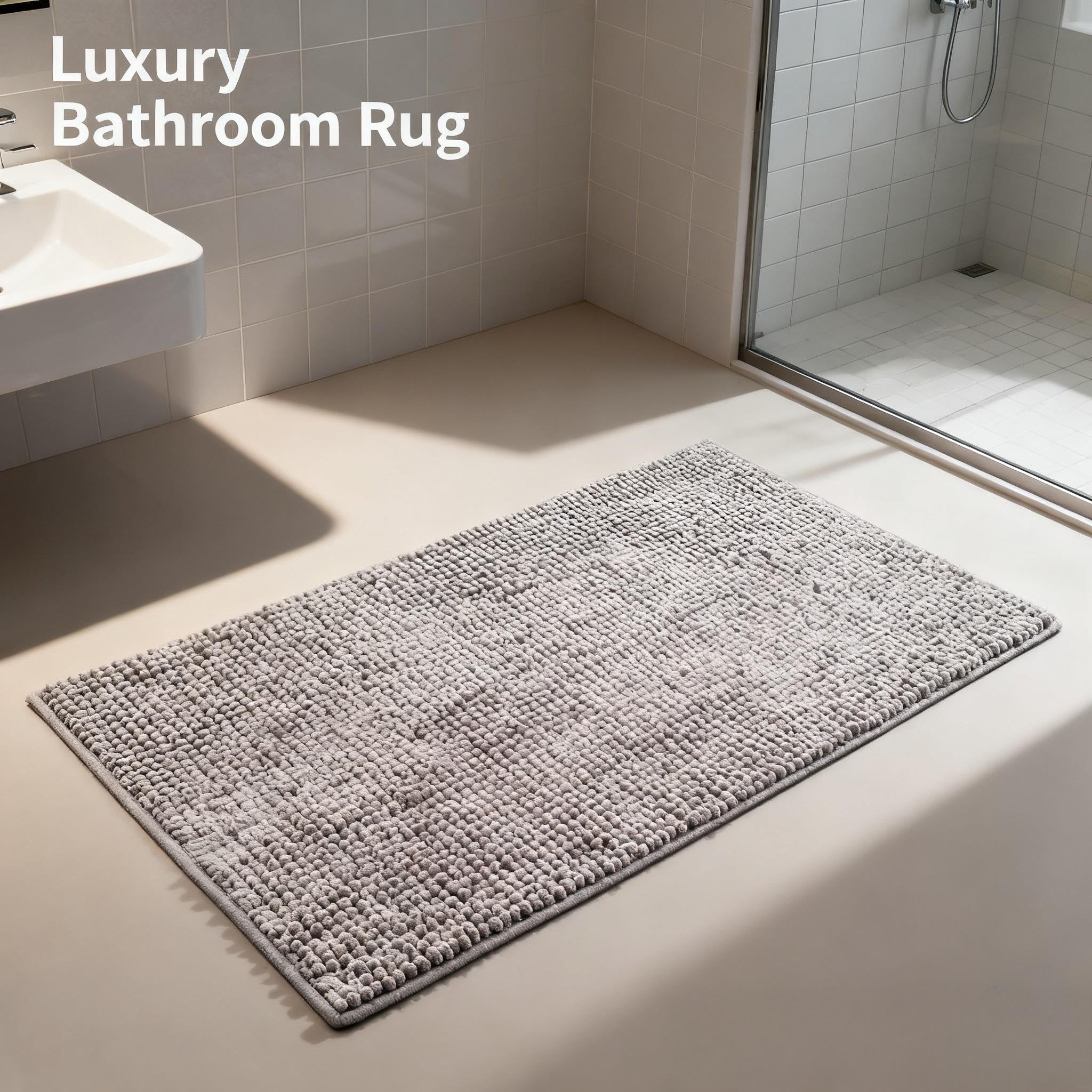 Luxury Chenille Bath Mat | Super Absorbent, Quick-Dry & Non-Slip | 80x50CM Shower Rug in Charcoal