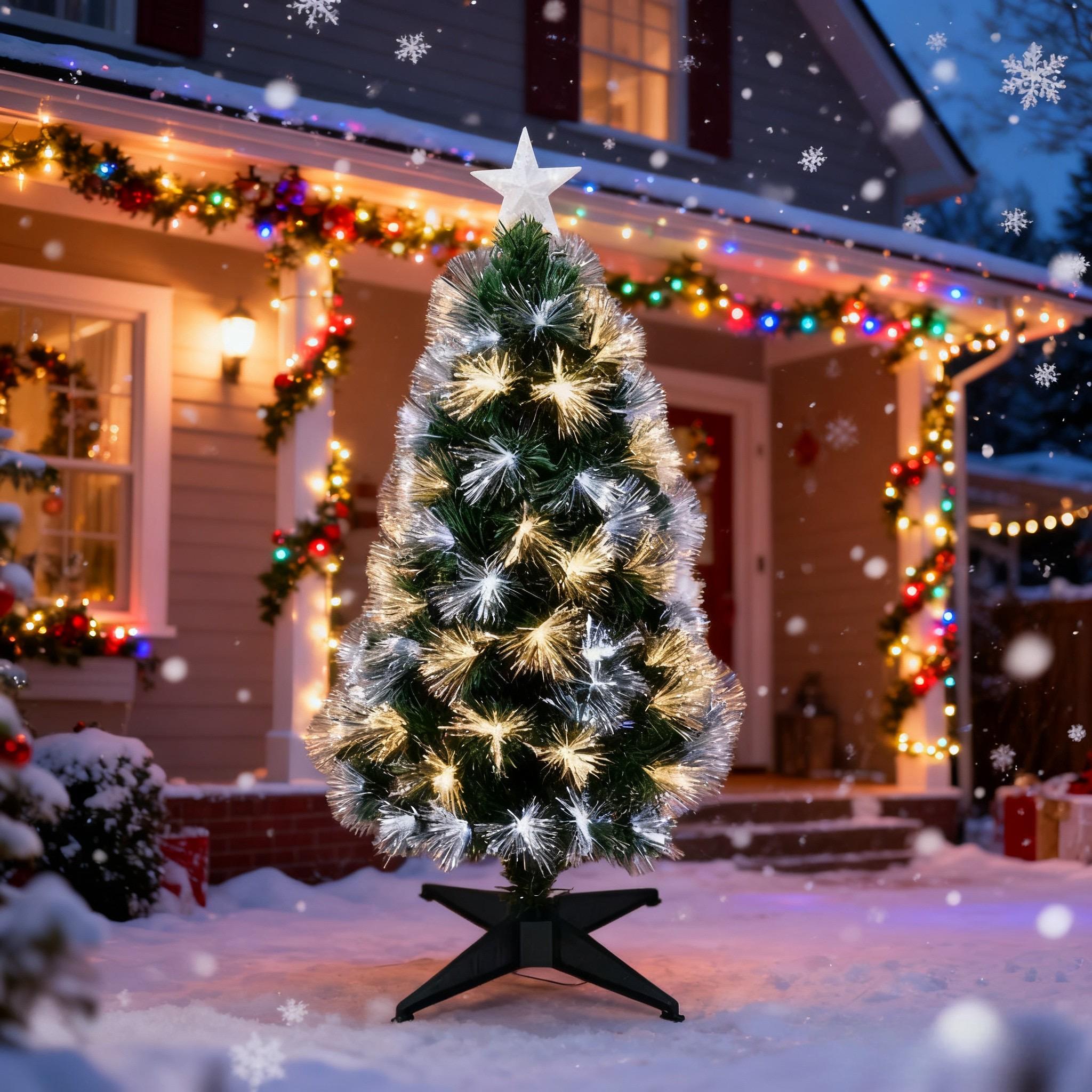 120cm Large Fibre Optic Christmas Tree with Lights 8 Lighting Modes Memory Function Battery USB Powered for Home Decor