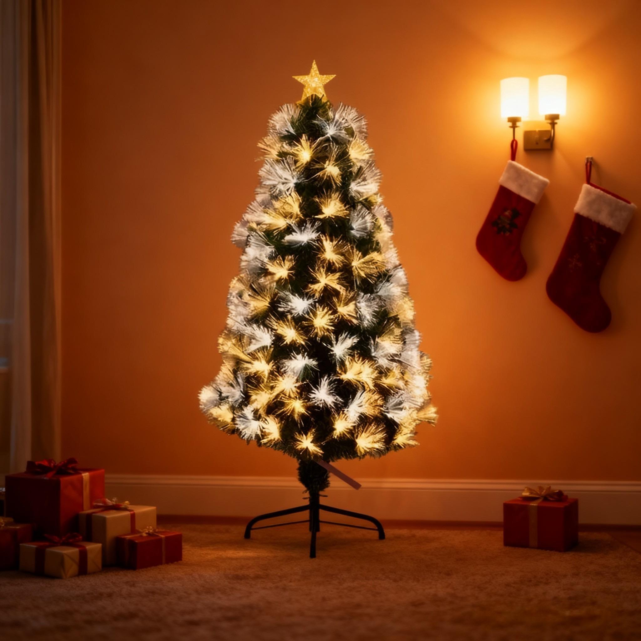 120cm Large Fibre Optic Christmas Tree with Lights 8 Lighting Modes Memory Function Battery USB Powered for Home Decor