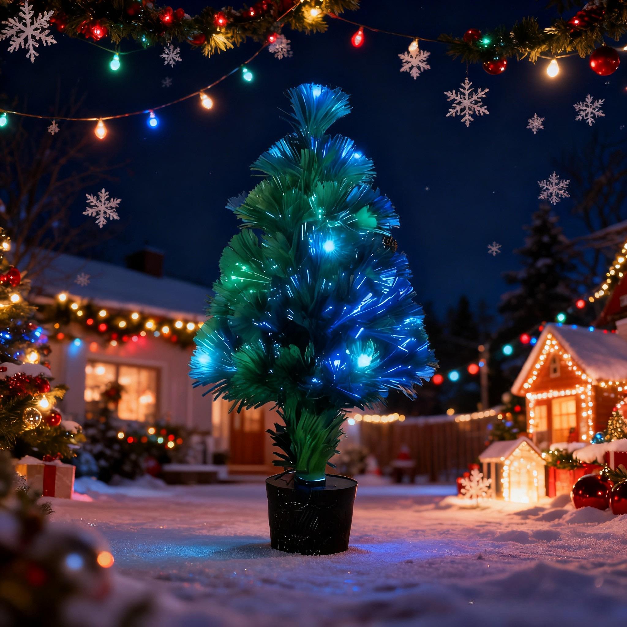 45cm Fibre Optic Christmas Tree with Lights | Battery & USB Powered | Foldable Desktop Decor