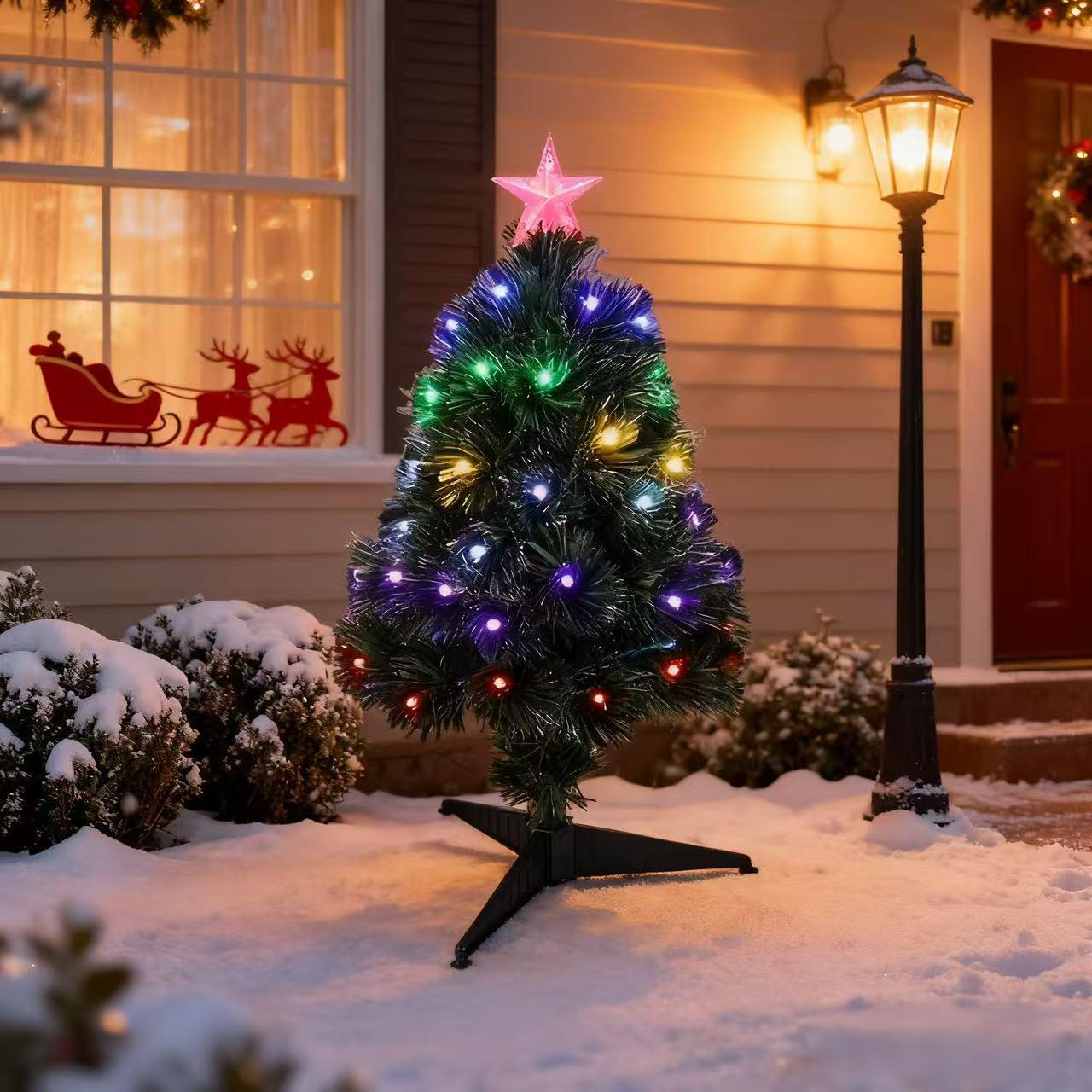 60cm Colourful Fibre Optic Christmas Tree RGB 8 Lighting Modes Memory Function Battery USB Powered for Home Party Decor