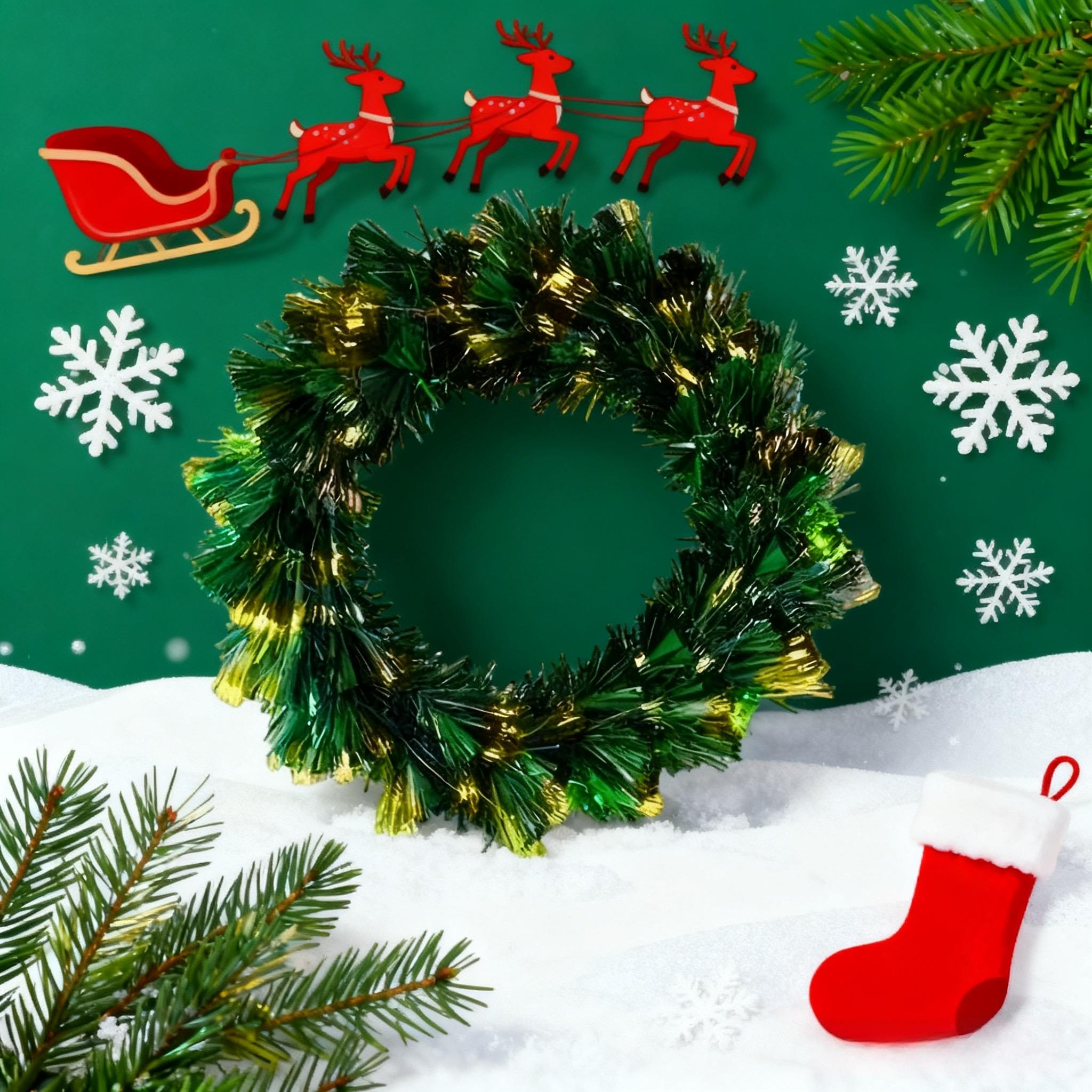 50cm Fibre Optic Christmas Wreath with LED Lights 8 Lighting Modes Battery USB Powered for Door Wall Decor