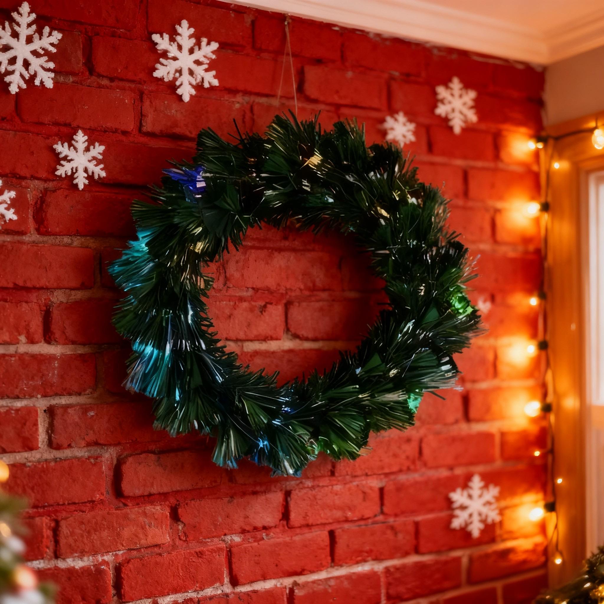 50cm Fibre Optic Christmas Wreath with LED Lights 8 Lighting Modes Battery USB Powered for Door Wall Decor