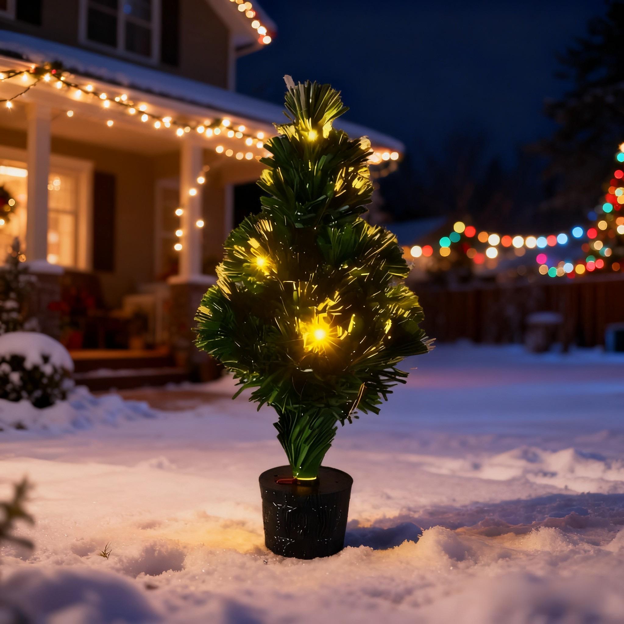 45cm White Fibre Optic Christmas Tree with LED Lights, Battery & USB Powered, Pre-Lit Tabletop Decor for Xmas Holiday