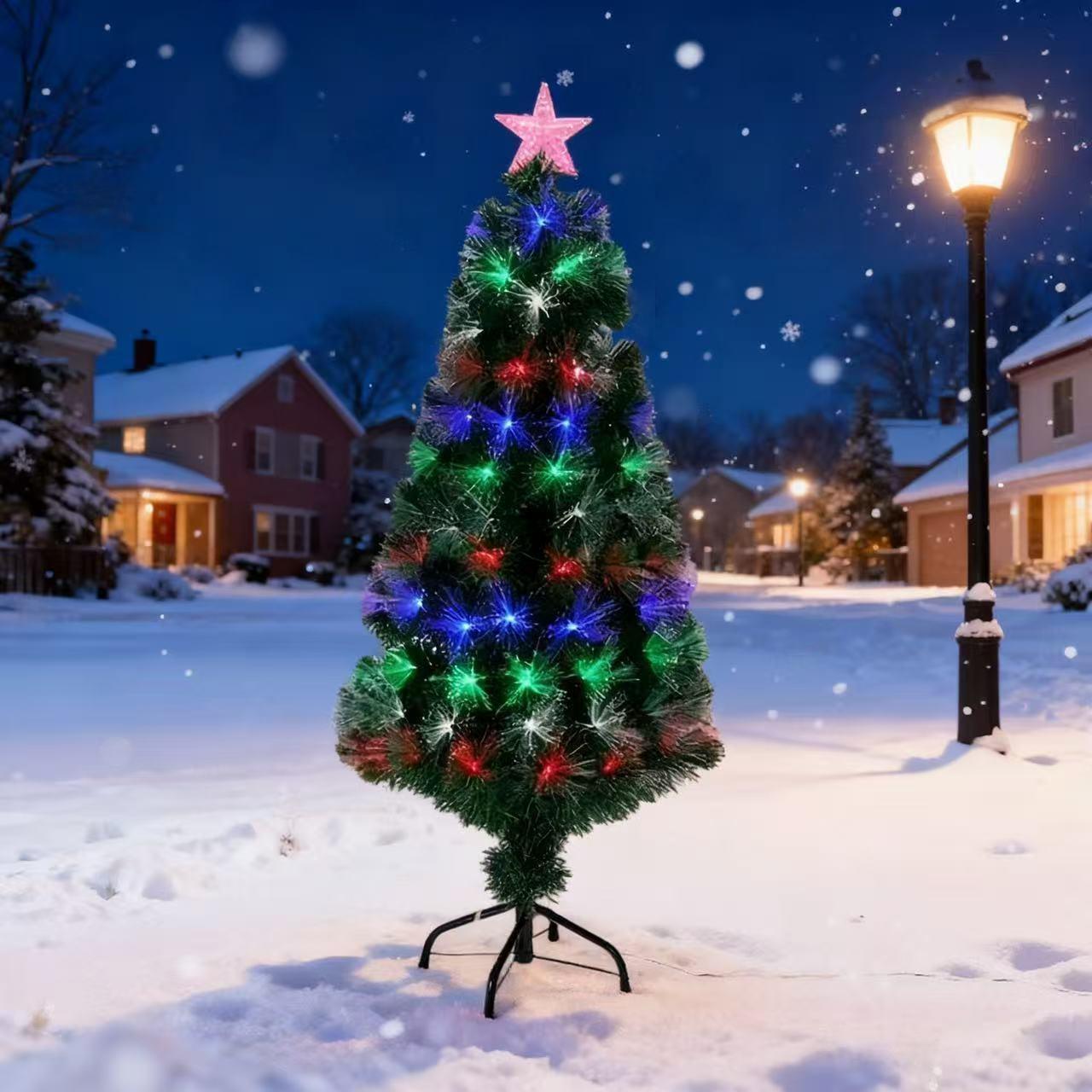 90cm Large Fibre Optic Christmas Tree with 8 Lighting Modes & Memory Function, IP44 Waterproof, Battery/USB Powered for Indoor Outdoor Use
