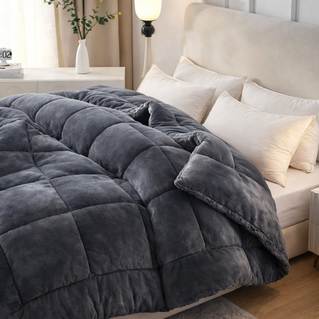 3 Layer  Reversible Milk Fleece Quilt 800GSM  Charcoal