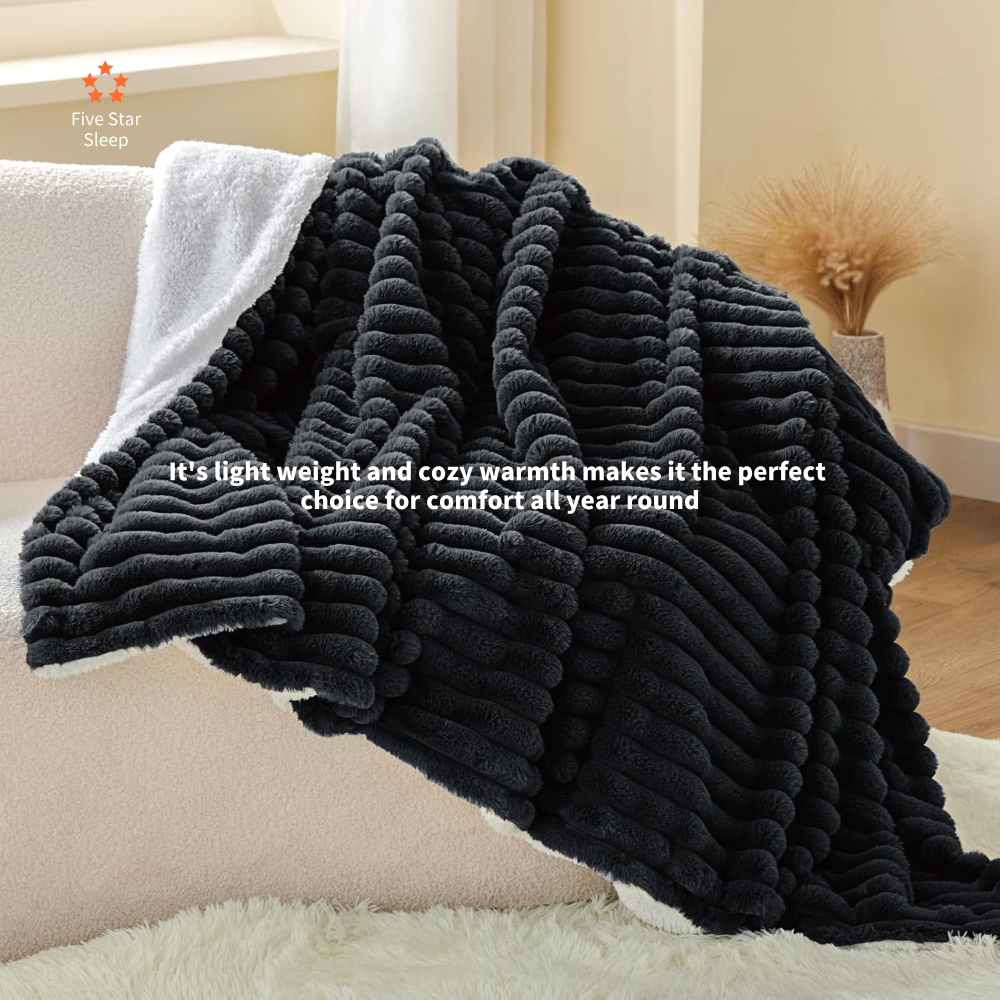 Stripe Flannel Sherpa Blanket/Comforter Set