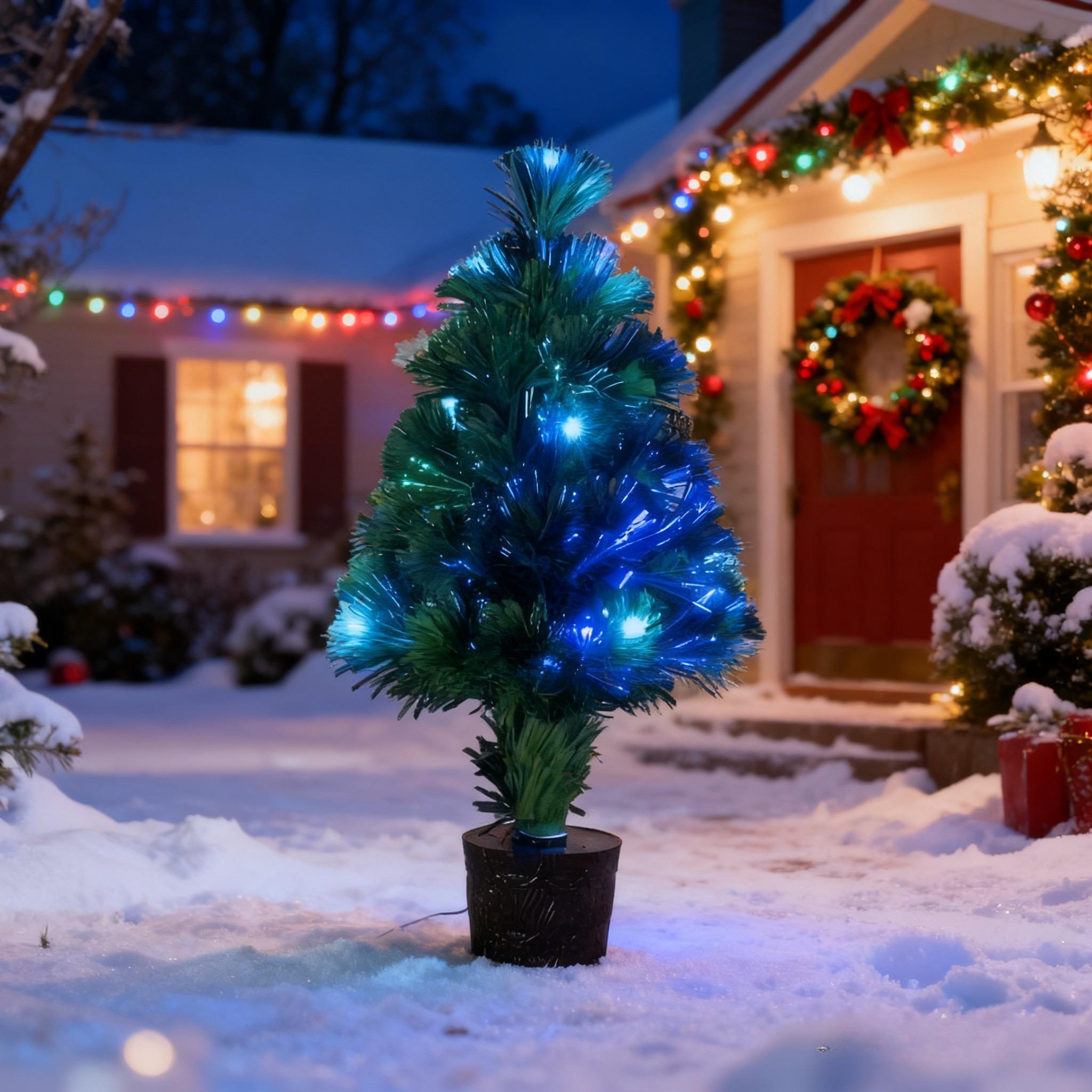 45cm Fibre Optic Christmas Tree with Lights | Battery & USB Powered | Foldable Desktop Decor