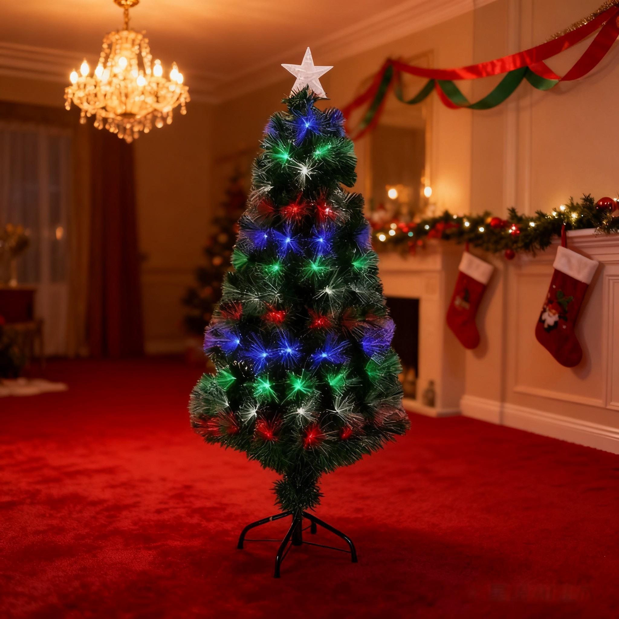 120cm Large Fibre Optic Christmas Tree with 8 Lighting Modes & Memory Function, Battery USB Powered for Home Decor