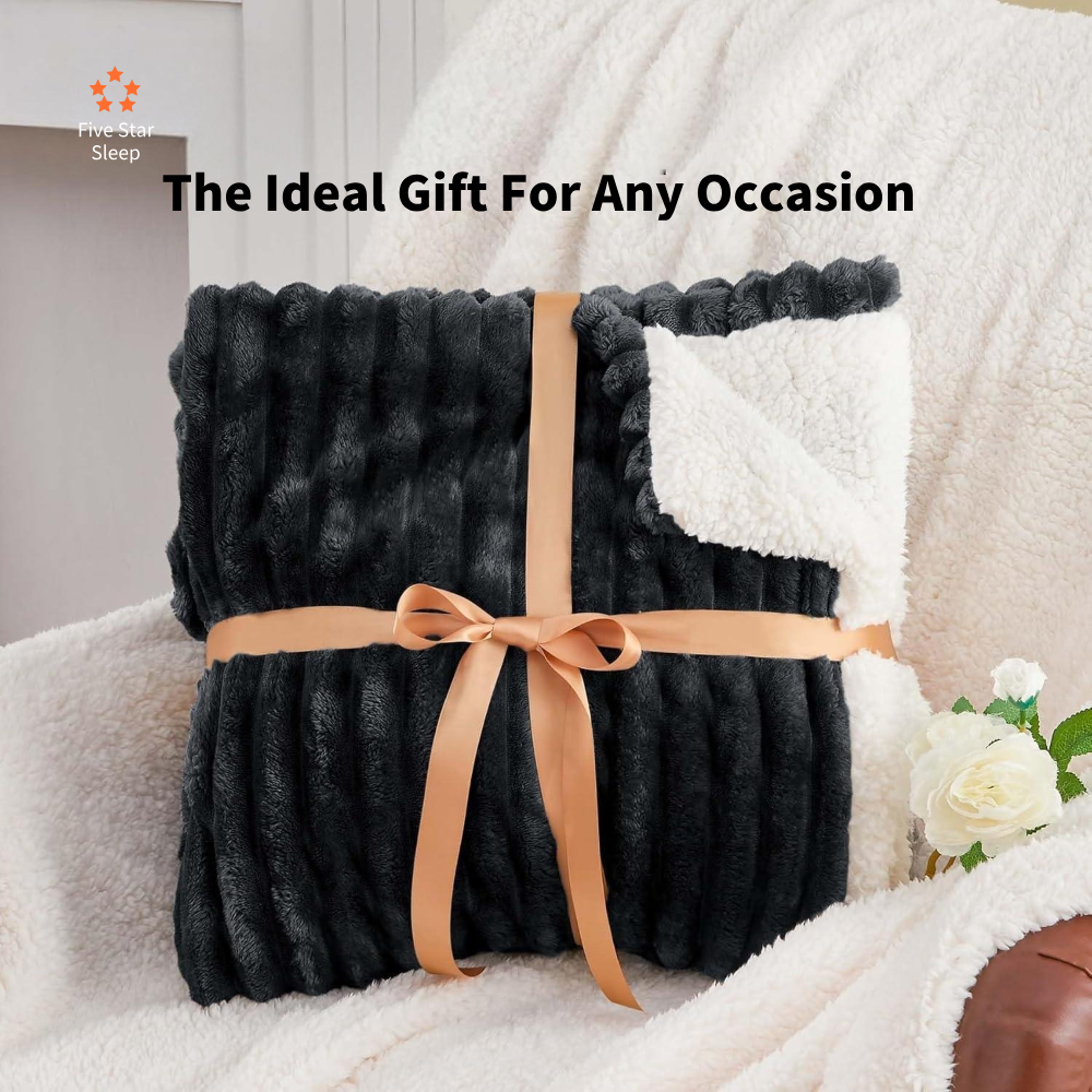 Stripe Flannel Sherpa Blanket/Comforter Set