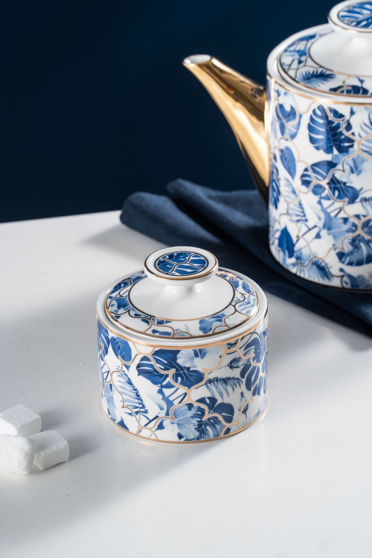 New Design Blue Leave Bone China Tea & Coffee Set