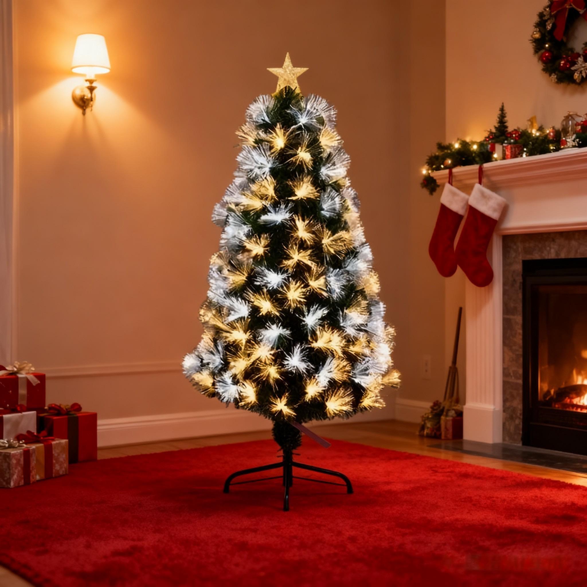 120cm Large Fibre Optic Christmas Tree with Lights 8 Lighting Modes Memory Function Battery USB Powered for Home Decor