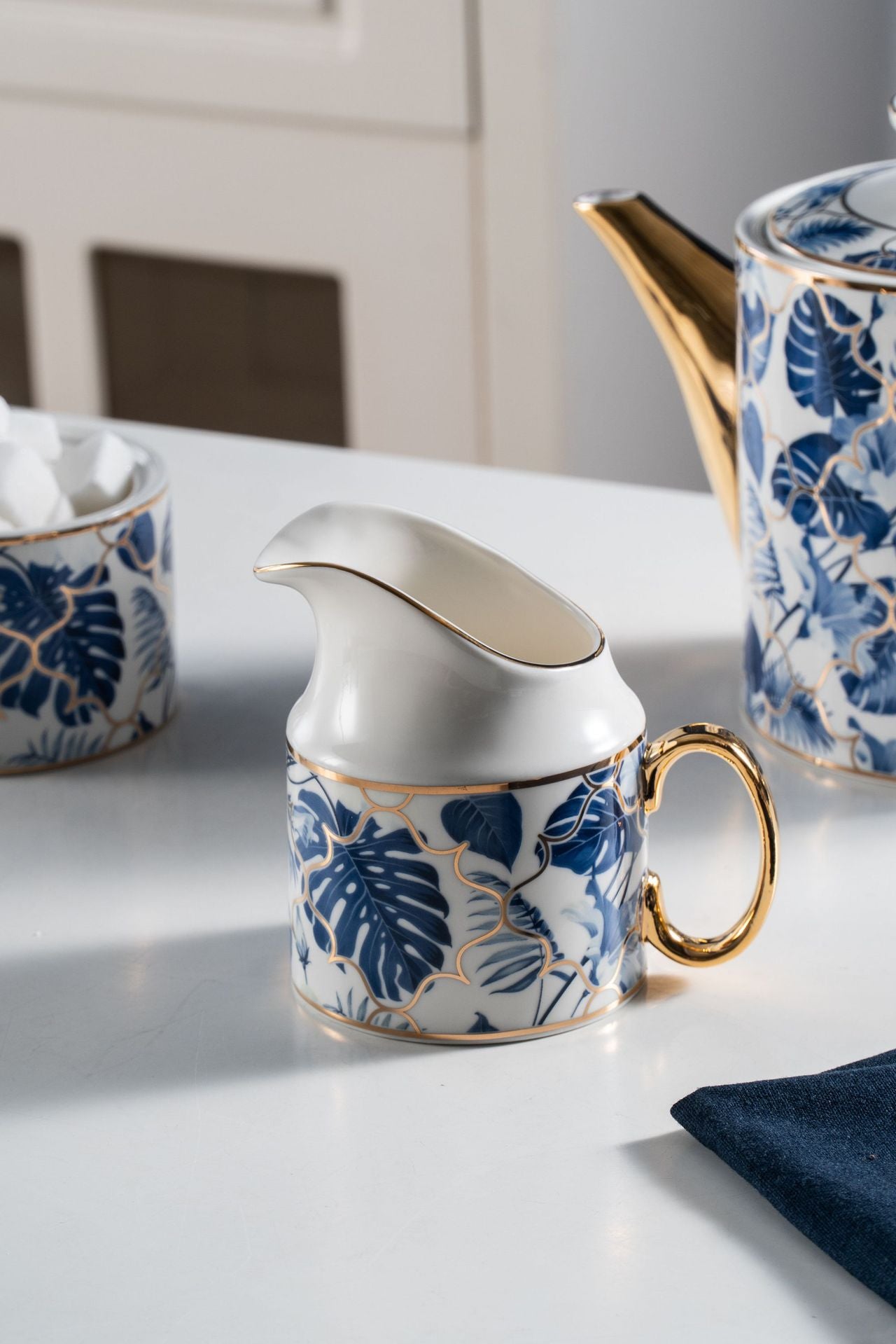 New Design Blue Leave Bone China Tea & Coffee Set