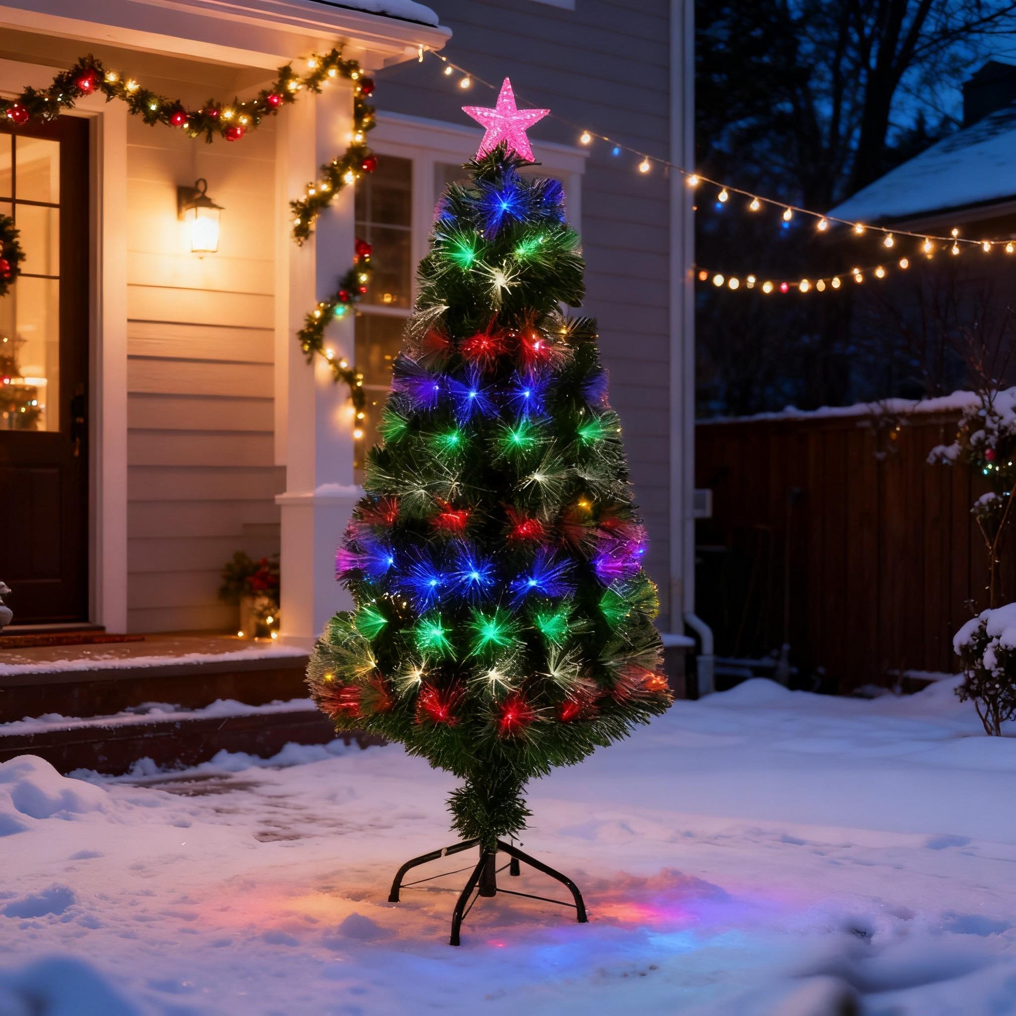 120cm Large Fibre Optic Christmas Tree with 8 Lighting Modes & Memory Function, Battery USB Powered for Home Decor