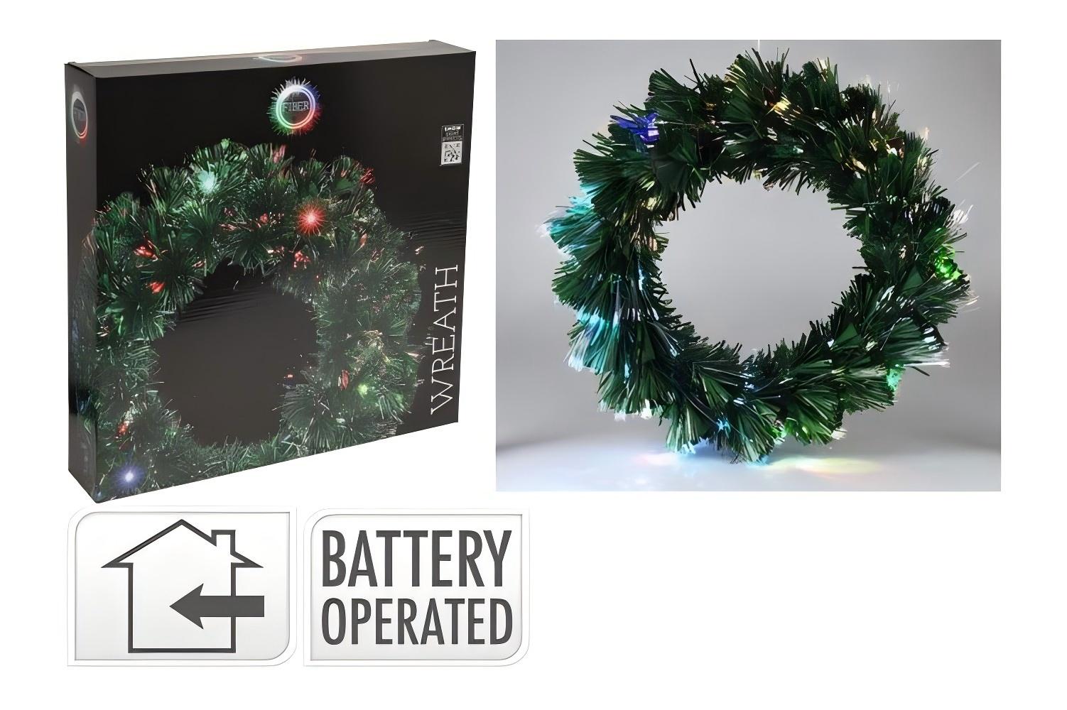 50cm Fibre Optic Christmas Wreath with LED Lights 8 Lighting Modes Battery USB Powered for Door Wall Decor