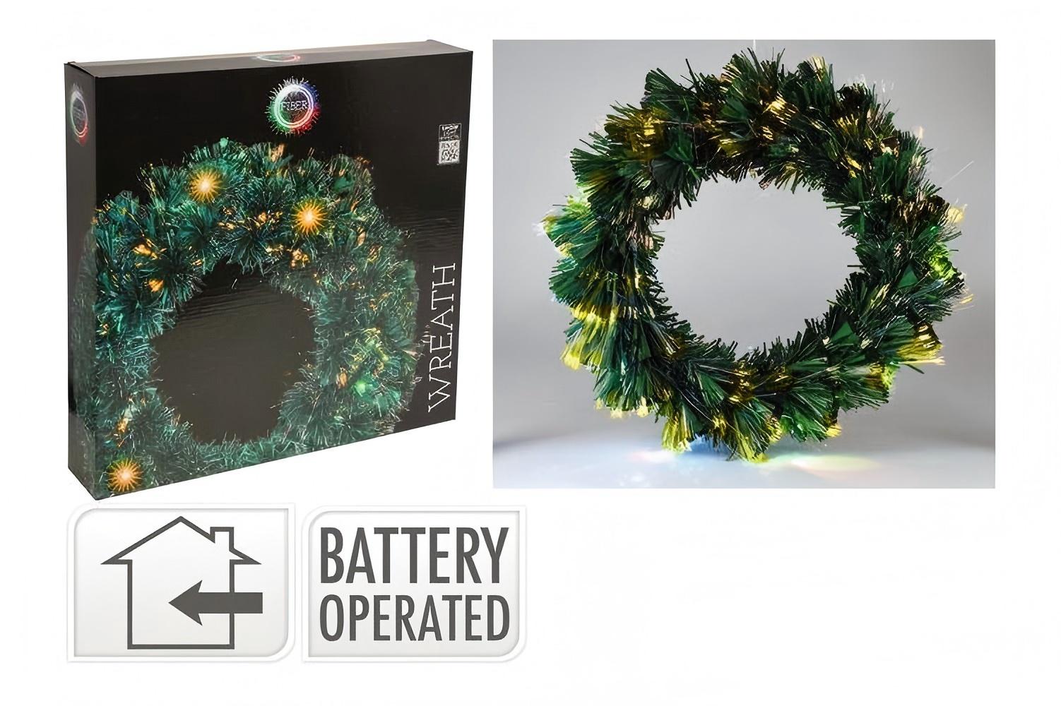 50cm Fibre Optic Christmas Wreath with LED Lights 8 Lighting Modes Battery USB Powered for Door Wall Decor