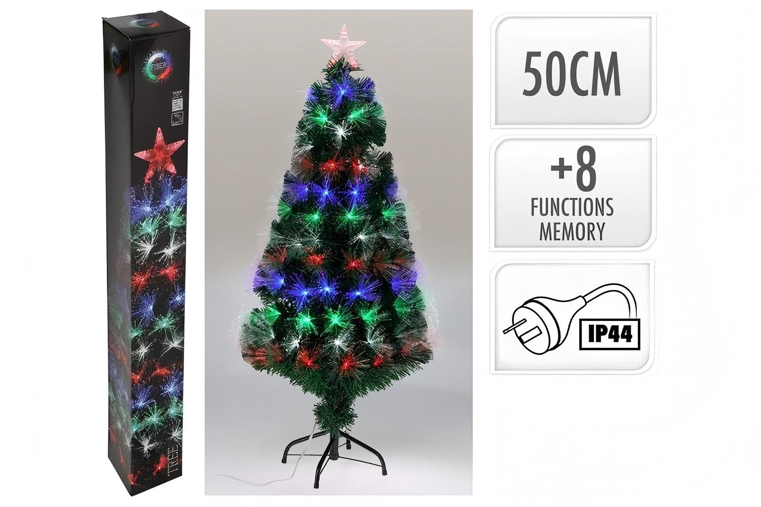 50cm Fibre Optic Christmas Tree with 8 Lighting Modes, Memory Function, IP44 Rated, Battery/USB Powered, Indoor Outdoor Decor