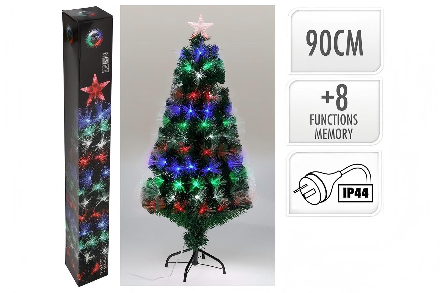 90cm Large Fibre Optic Christmas Tree with 8 Lighting Modes & Memory Function, IP44 Waterproof, Battery/USB Powered for Indoor Outdoor Use