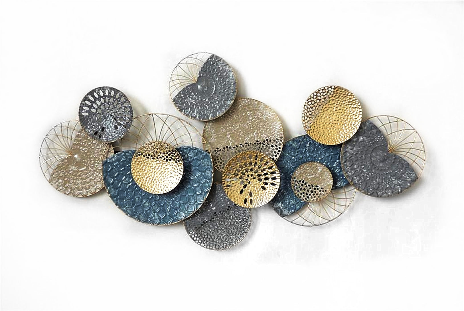 Metal Wall Art Large Circle - Blue, Gold & Grey - HW02851