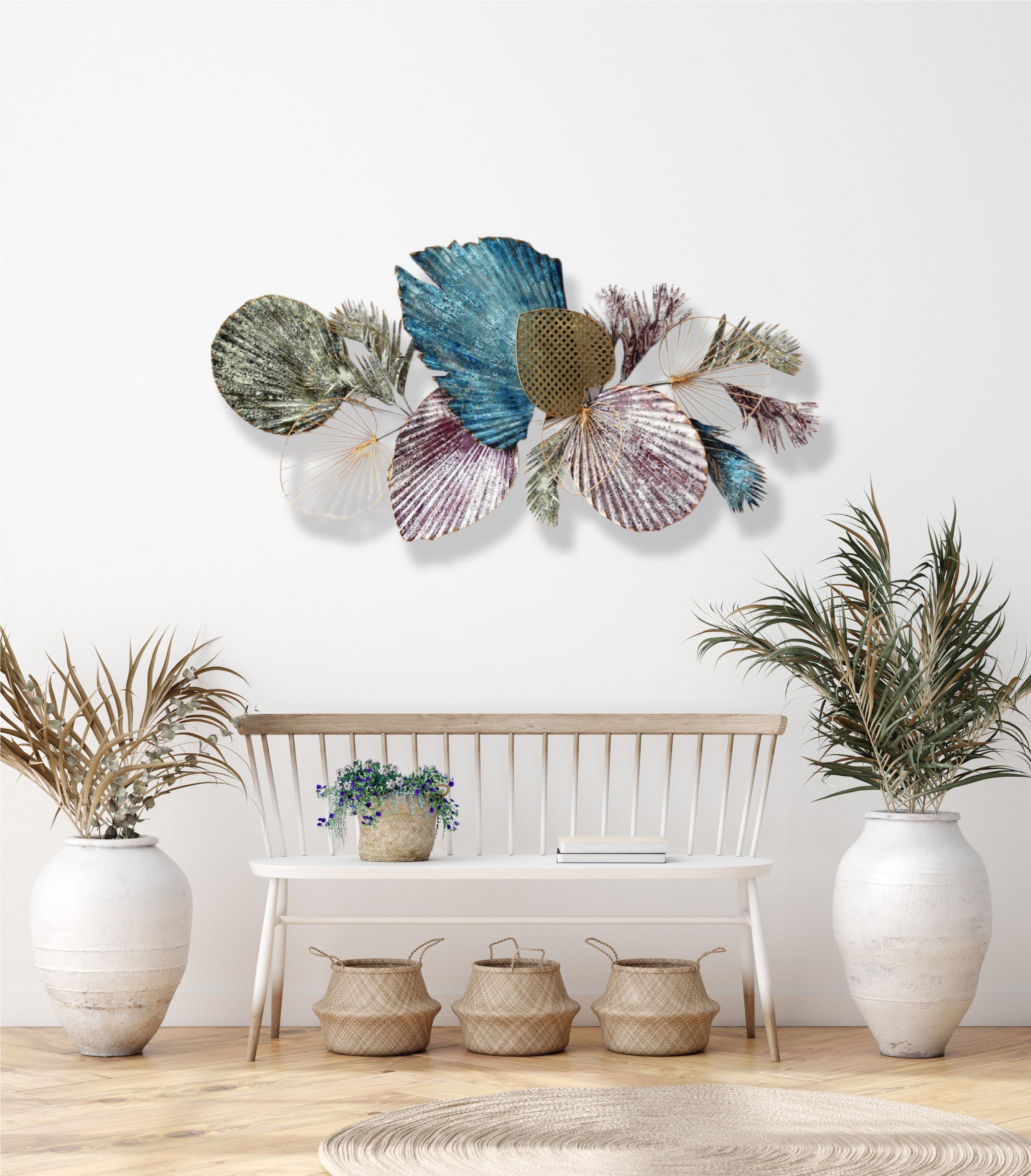 135cm Metal Wall Art Wall Decor Colourful Leaves HW02883