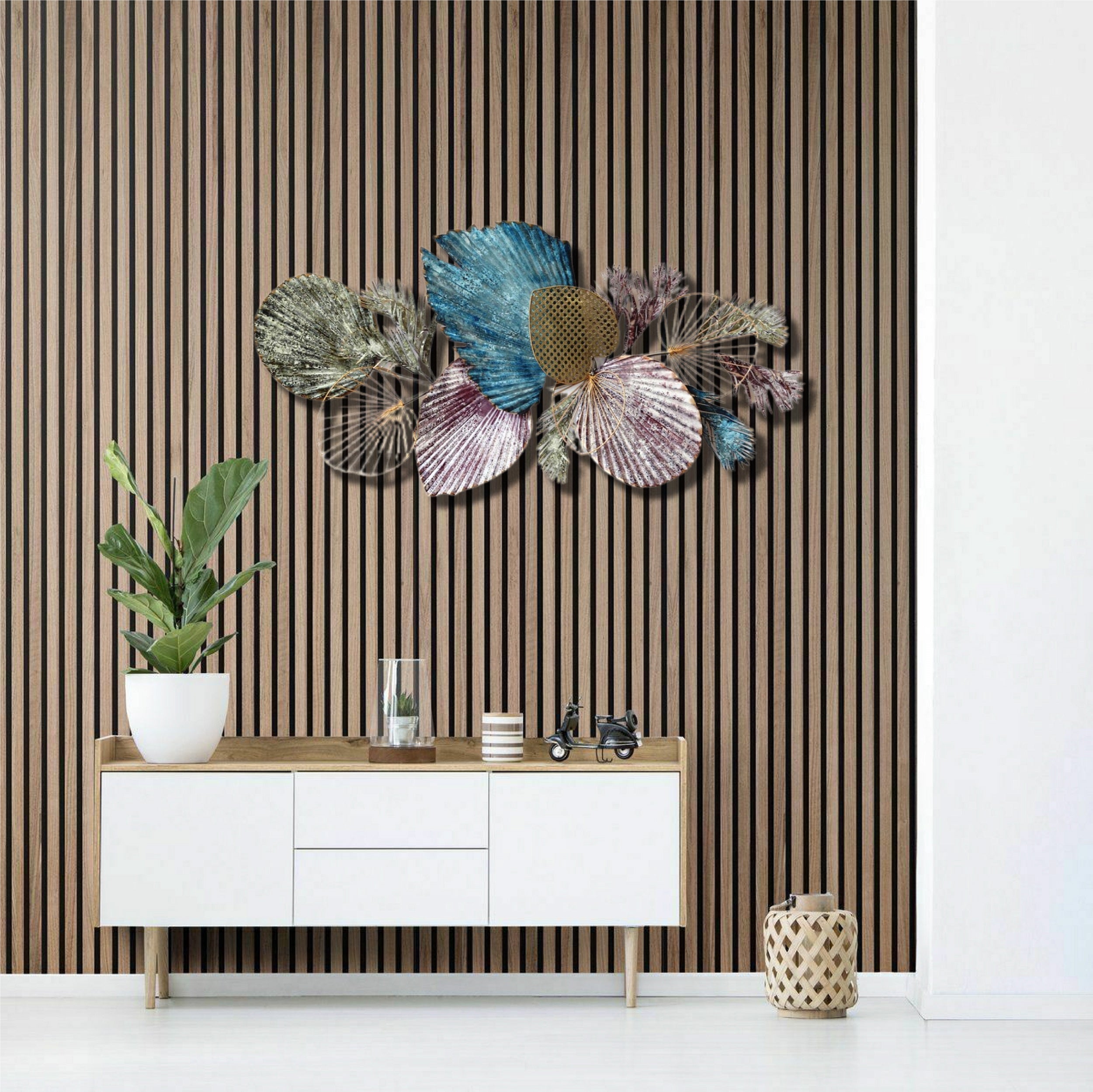 135cm Metal Wall Art Wall Decor Colourful Leaves HW02883