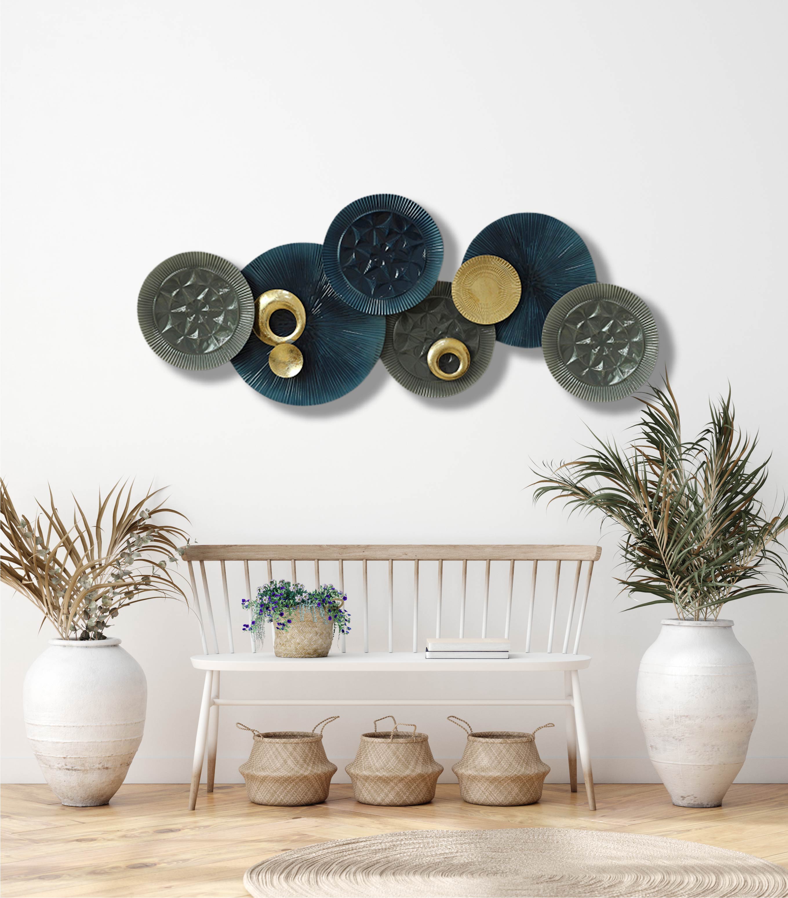 150cm Huge Metal Wall Art - Modern Blue and Grey HW02900