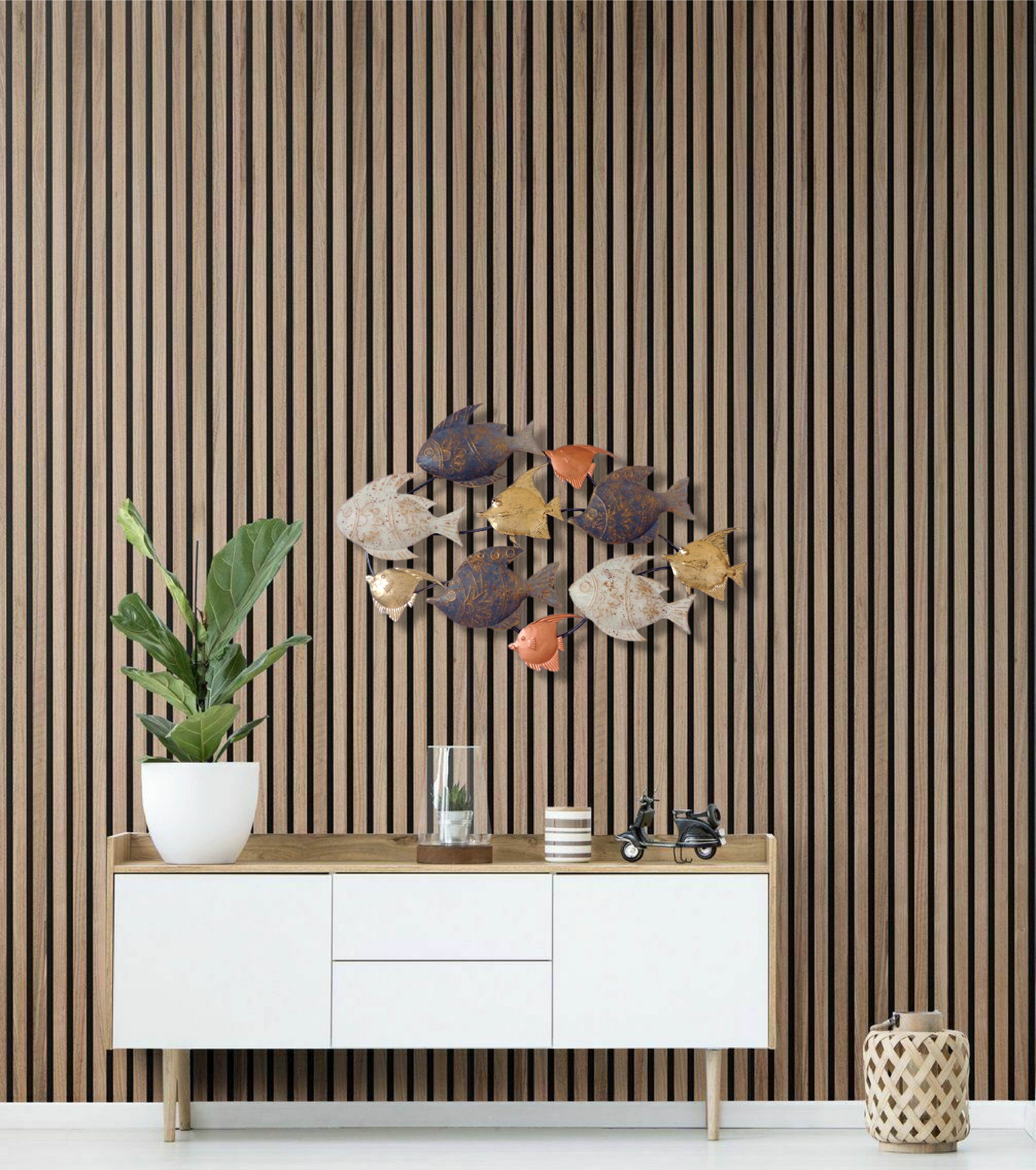 65cm Metal Wall Decor 65cm School of 10 Fish HW02906