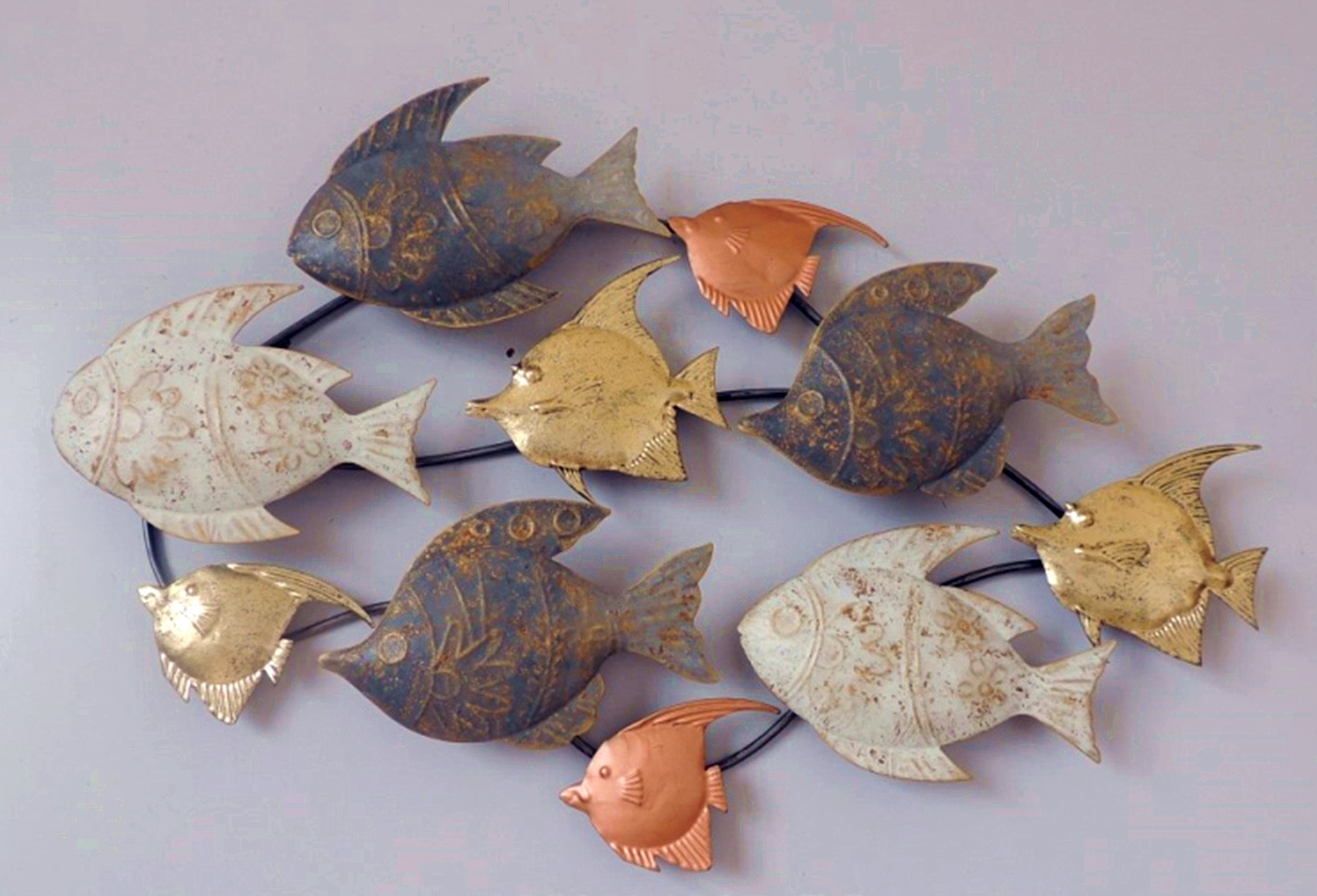 65cm Metal Wall Decor 65cm School of 10 Fish HW02906